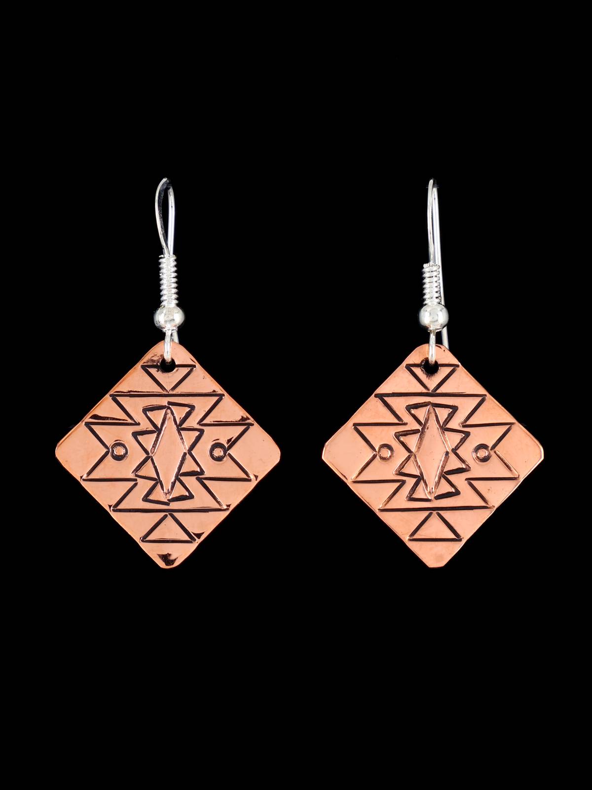 Navajo Stamped Copper Dangle Earrings