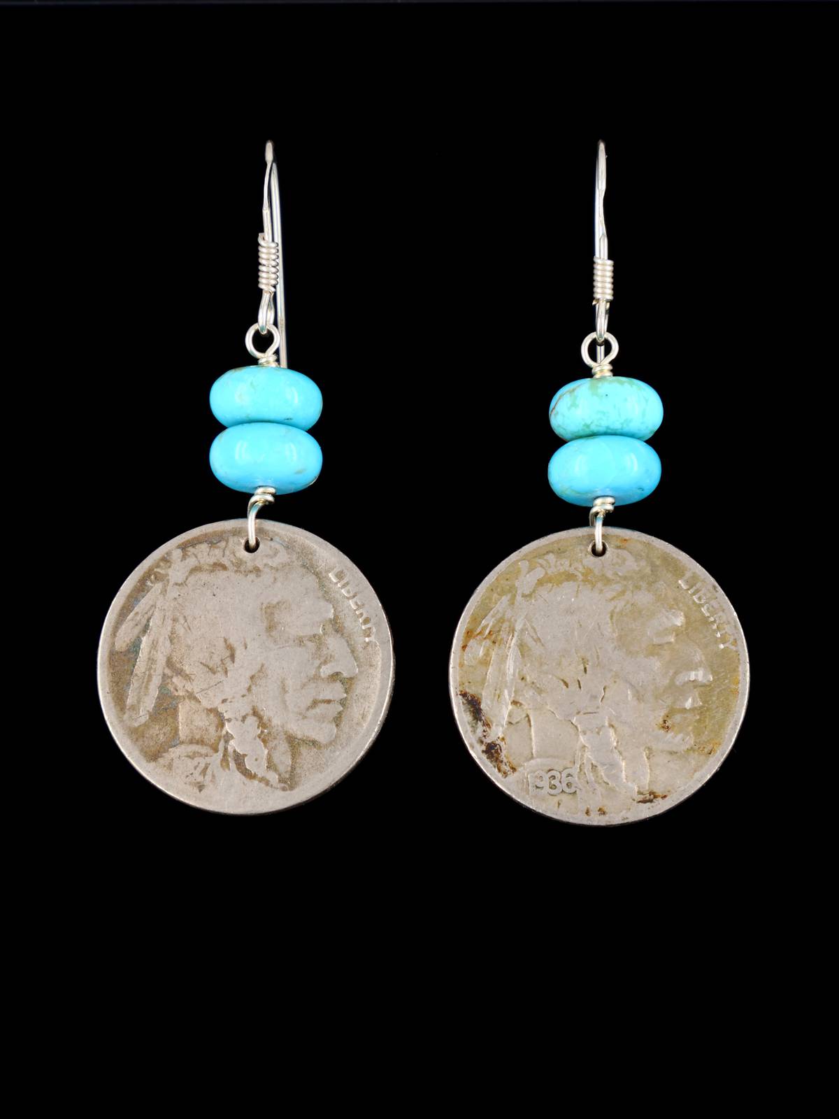 Navajo Indian Head Nickel Sterling Silver Dangle Earrings