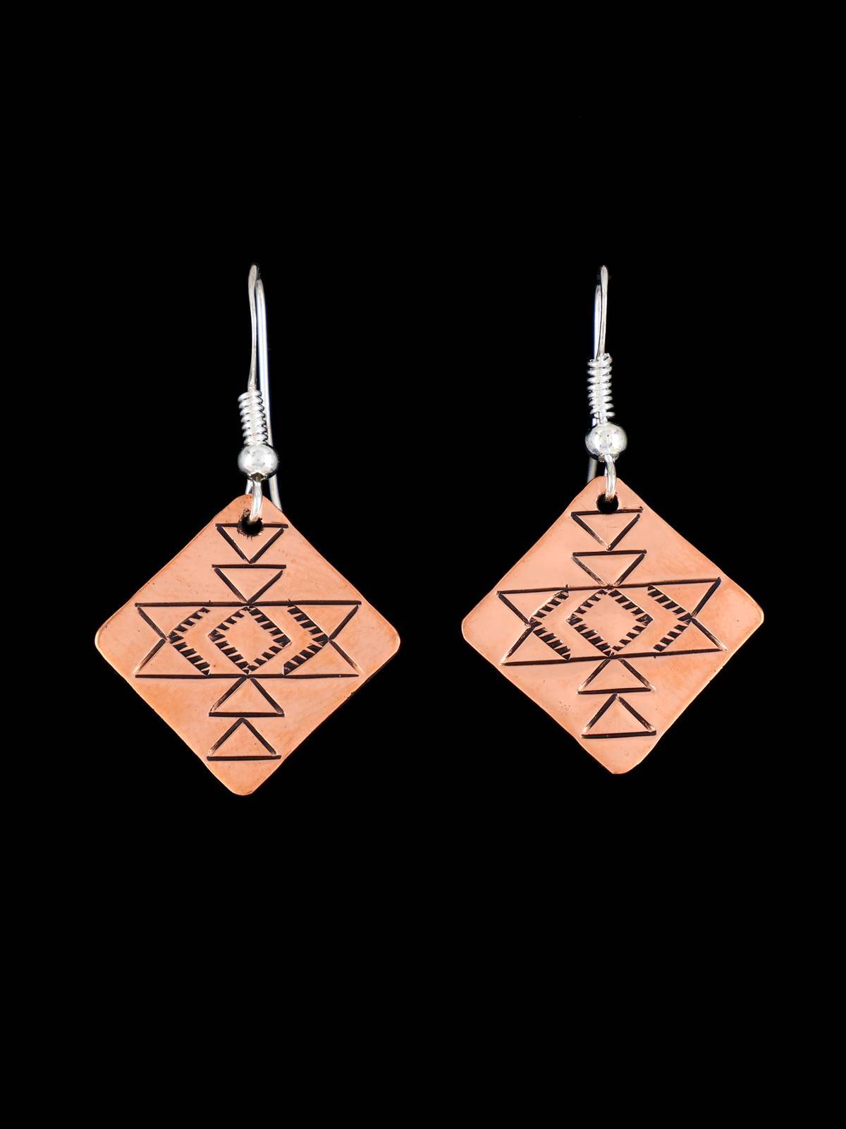 Navajo Stamped Copper Dangle Earrings
