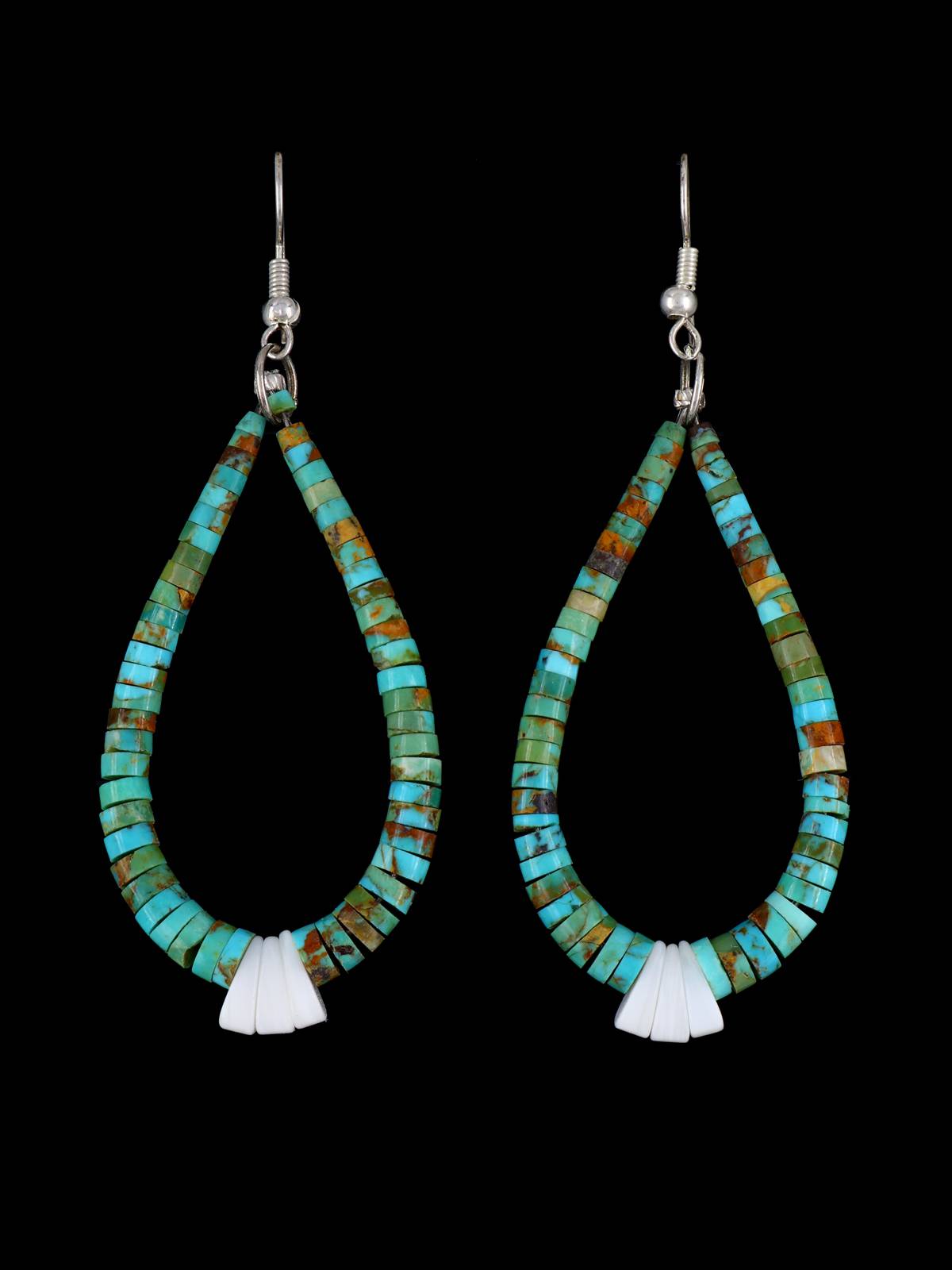 Navajo Turquoise and White Shell Dangle Earrings