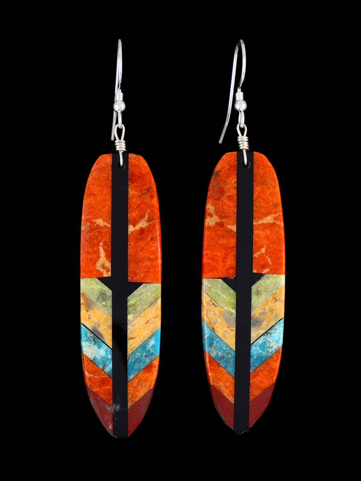 Mosaic Multistone Feather Santo Domingo Inlay Earrings