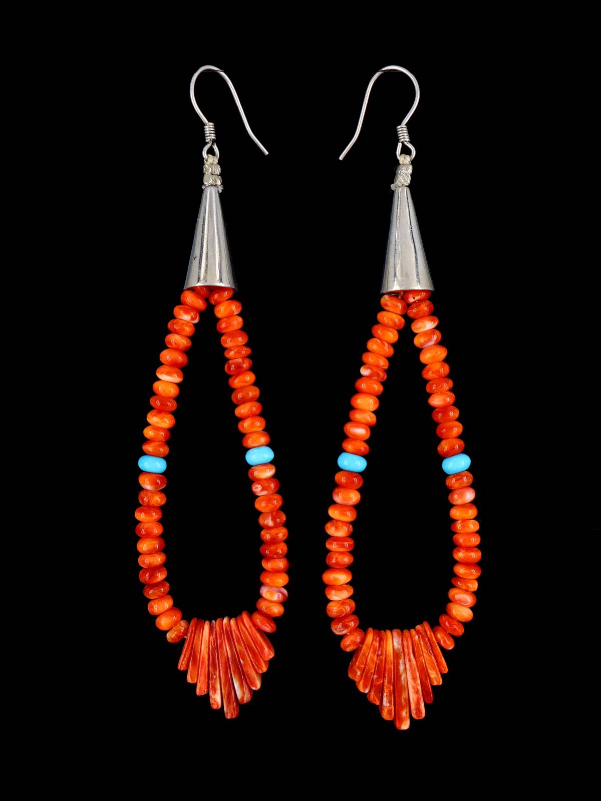 Navajo Spiny Oyster and Turquoise Dangle Earrings