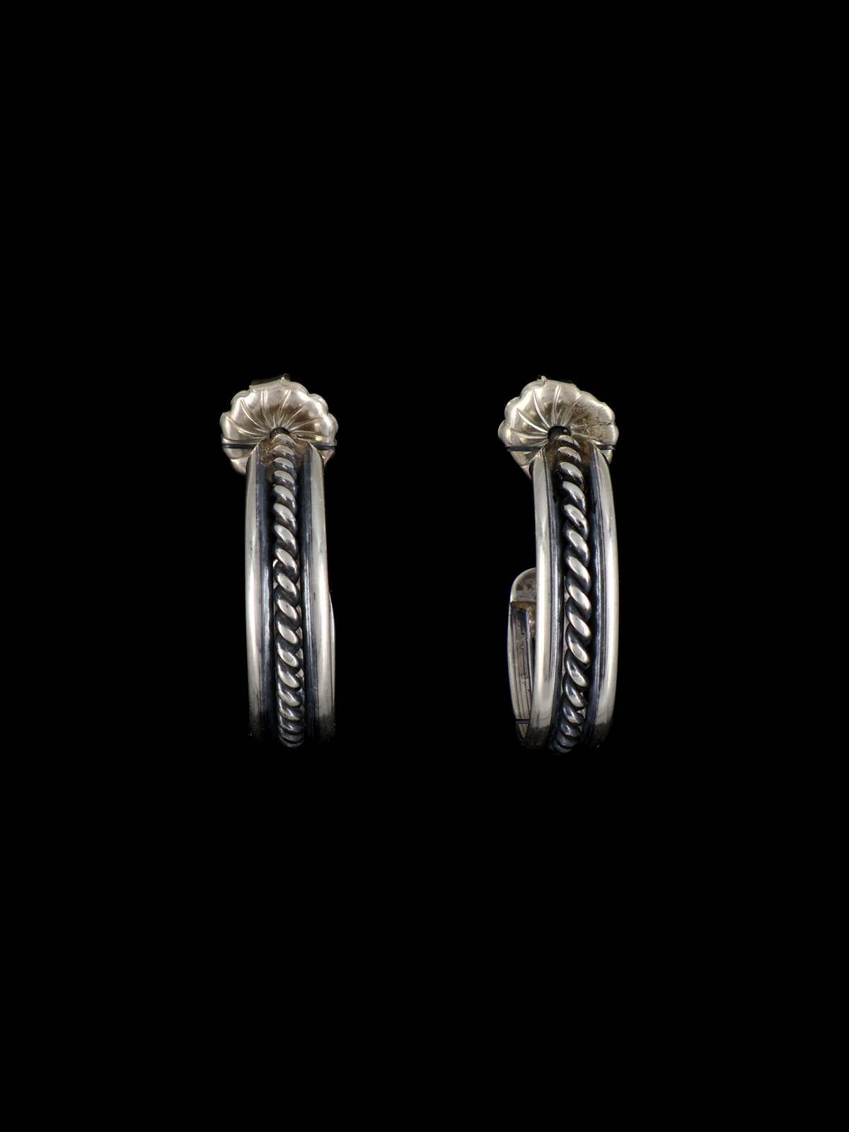 Navajo Sterling Silver Rope Half Hoop Post Earrings