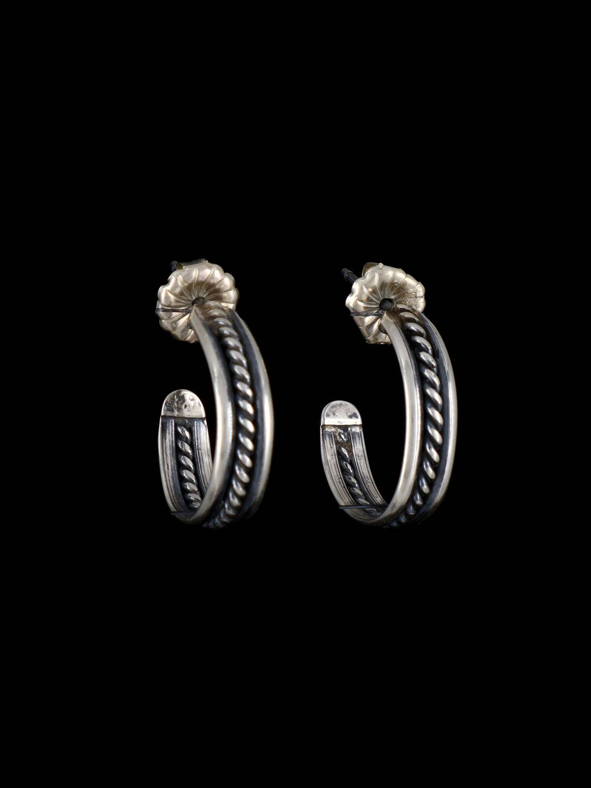 Navajo Sterling Silver Rope Half Hoop Post Earrings