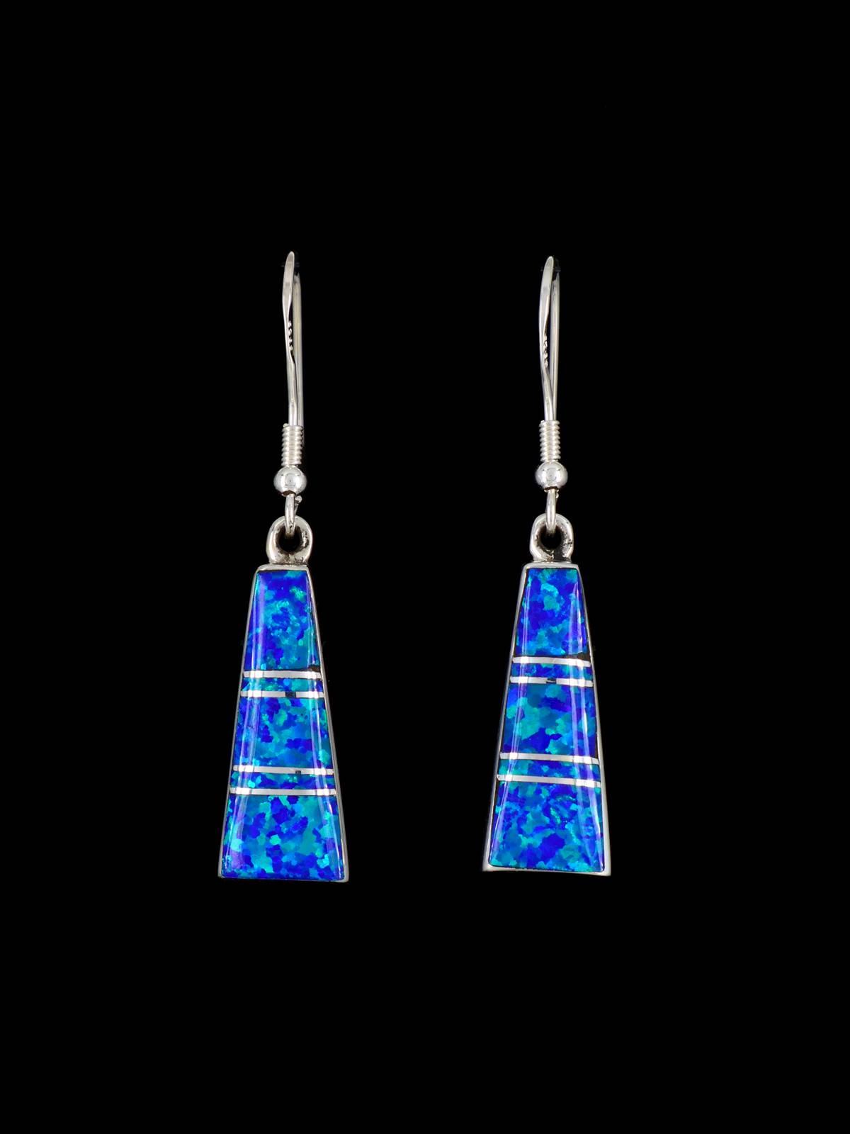 Native American Fiery Blue Opalite Inlay Dangle Earrings