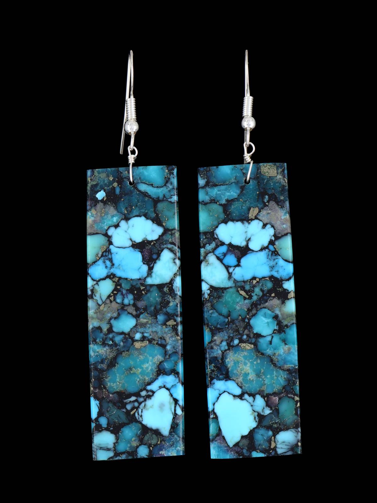 Navajo Compressed Turquoise Slab Earrings