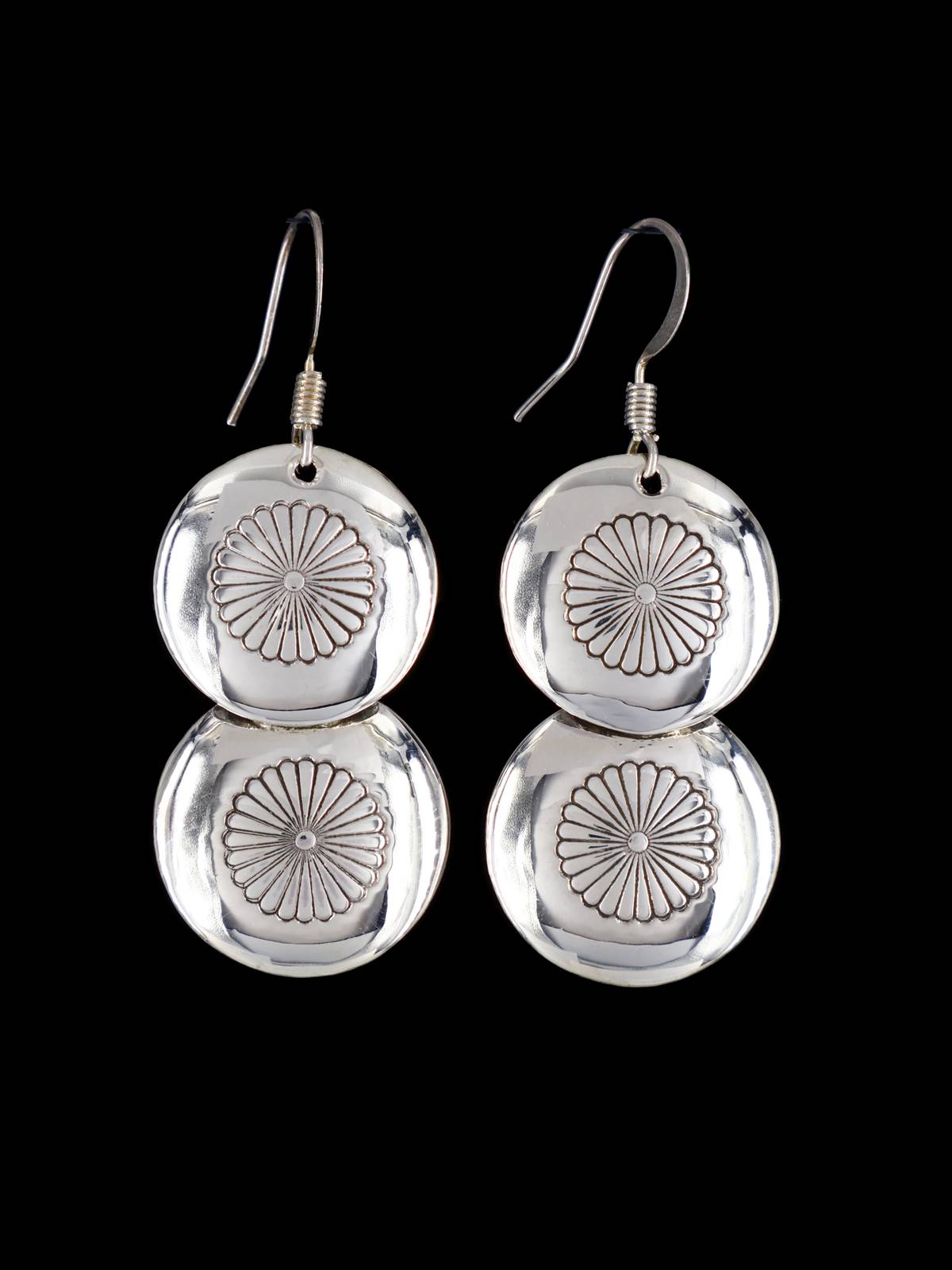 Navajo Sterling Silver Dangle Disc Earrings - PuebloDirect.com