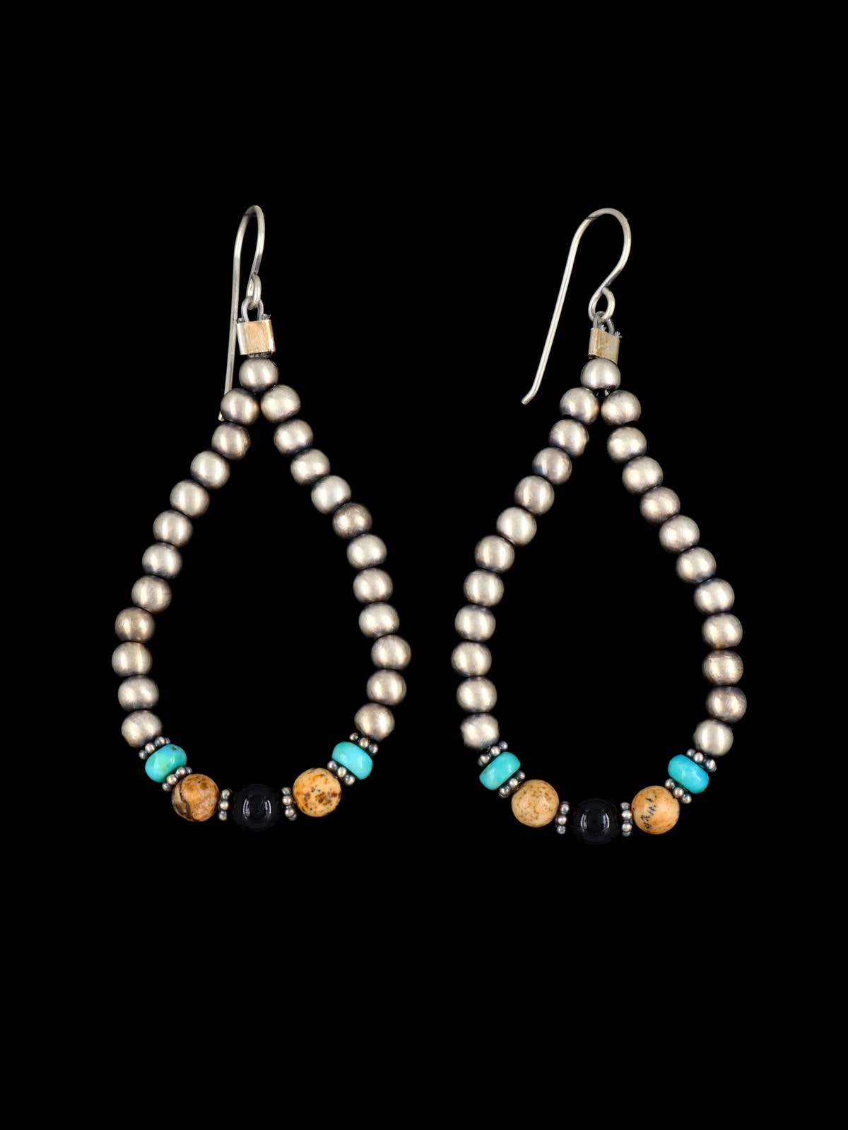 Navajo Sterling Silver Turquoise Beaded Dangle Earrings