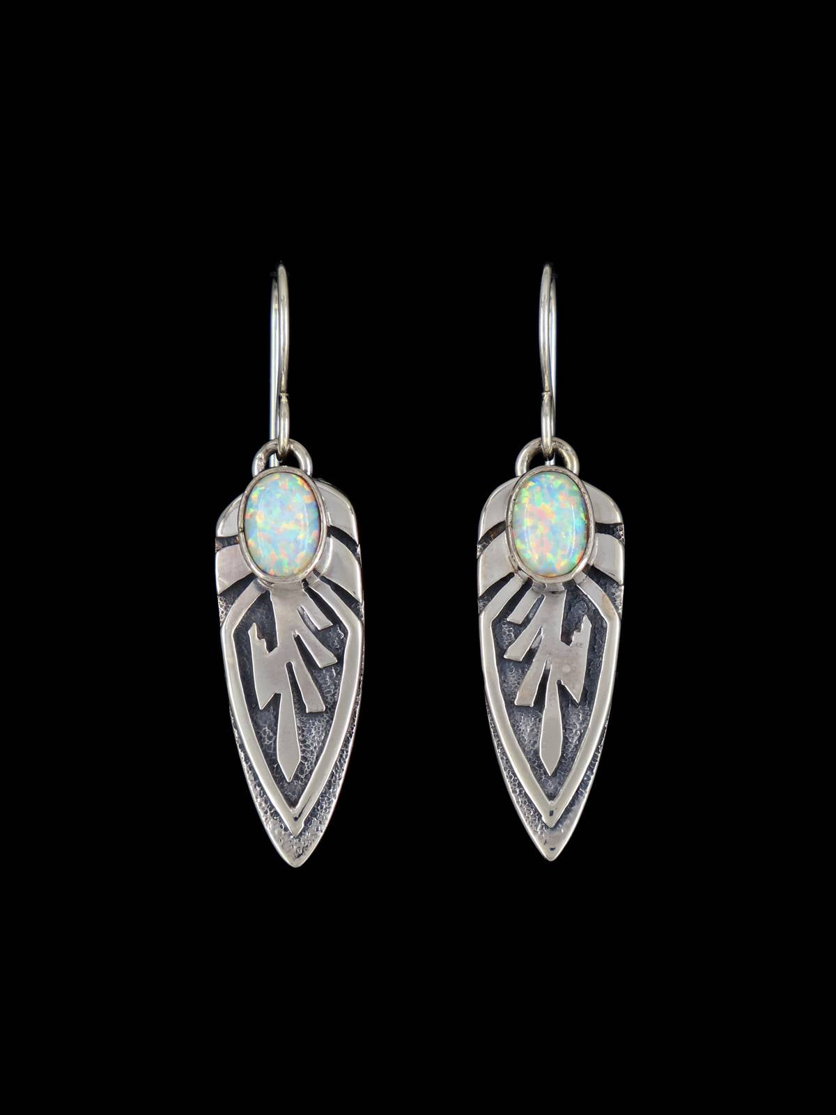 Navajo Sterling Silver Opalite Dangle Feather Earrings