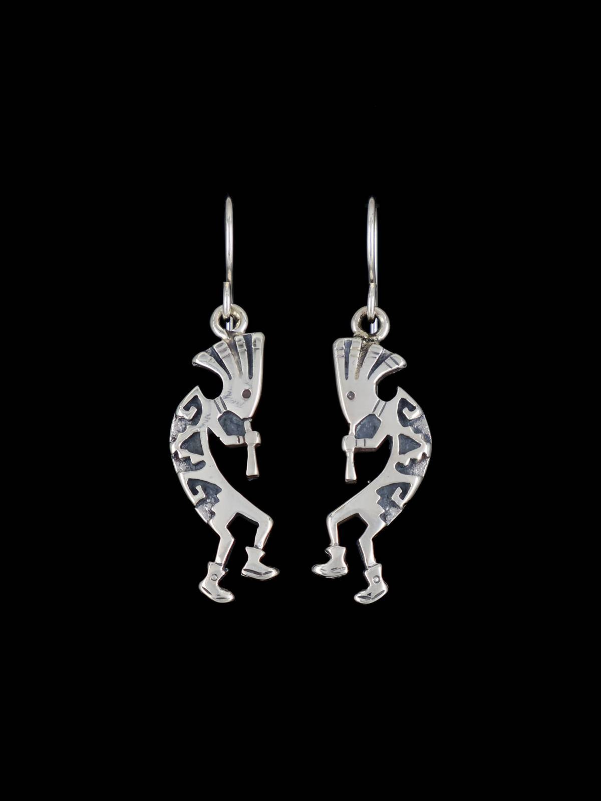 Pendientes colgantes Kokopelli de plata de ley navajo