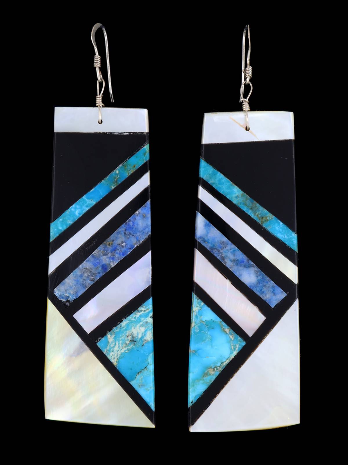 Santo Domingo Multi-Stone Inlaid Dangle Earrings - PuebloDirect.com