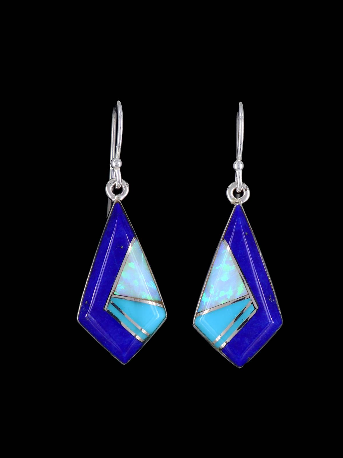 Boucles d’oreilles Navajo Turquoise et Opalite Inlay Dangle