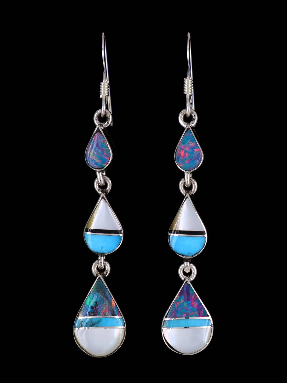 Boucles d'oreilles amérindiennes en argent sterling avec incrustation de mosaïque