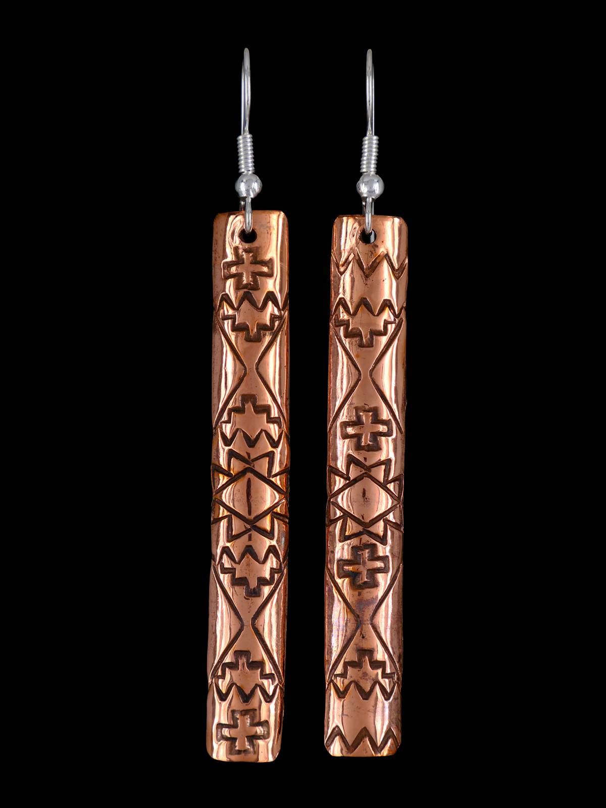 Navajo Stamped Copper Dangle Earrings