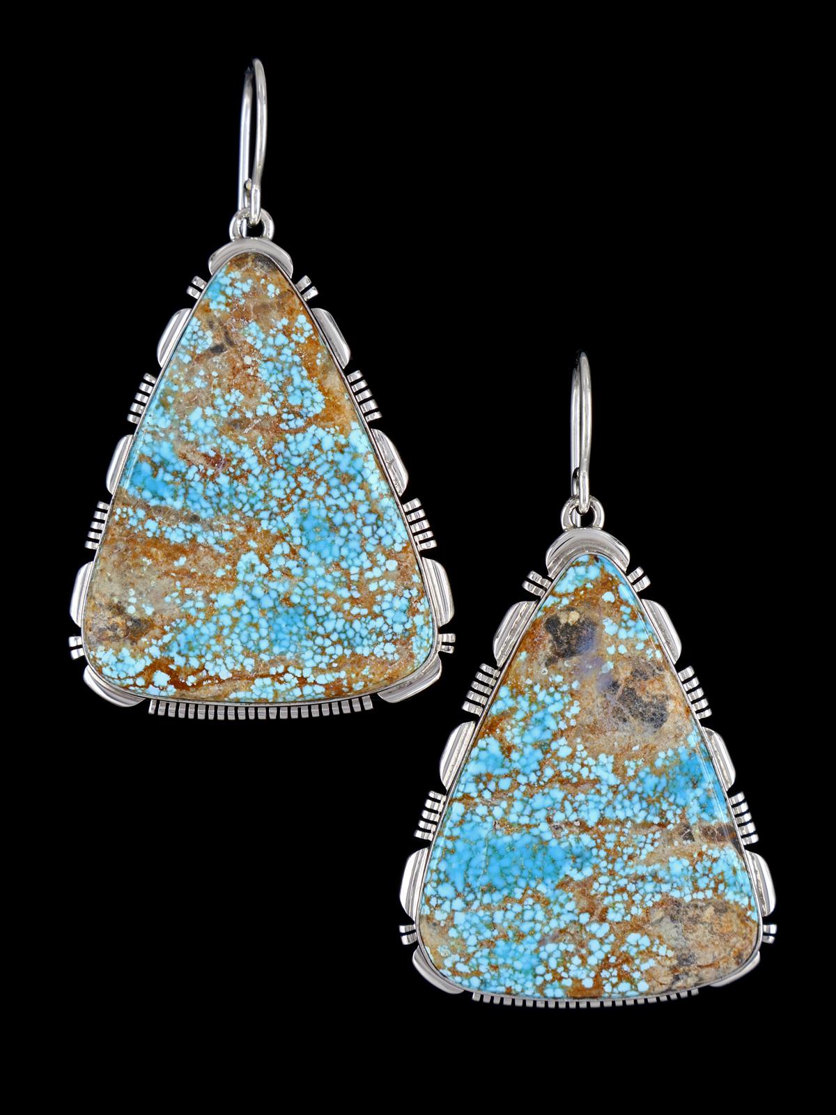 Large Navajo #8 Turquoise Sterling Silver Dangle Earrings - PuebloDirect.com