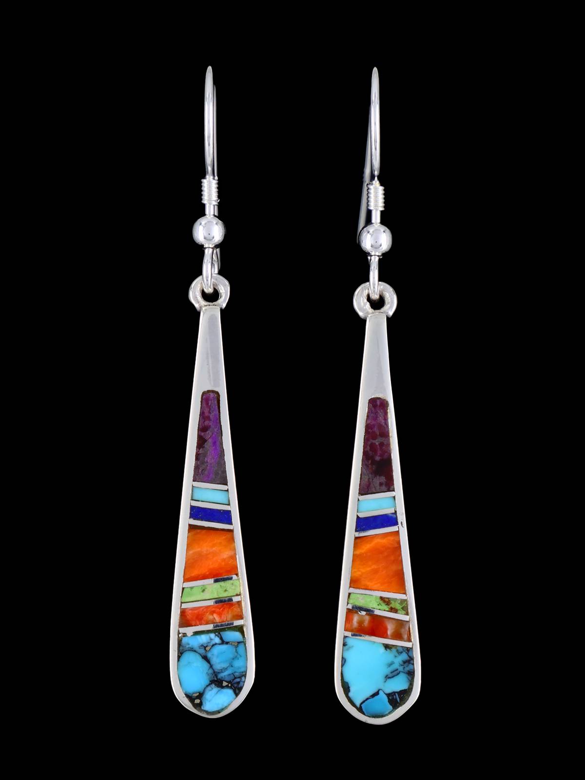 Navajo Indian Summer Sterling Silver Inlay Dangle Earrings