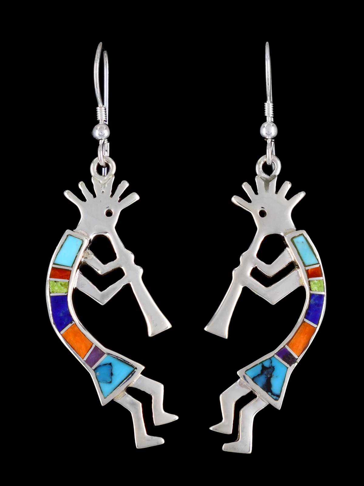 Navajo Indian Summer Sterling Silver Inlay Dangle Earrings