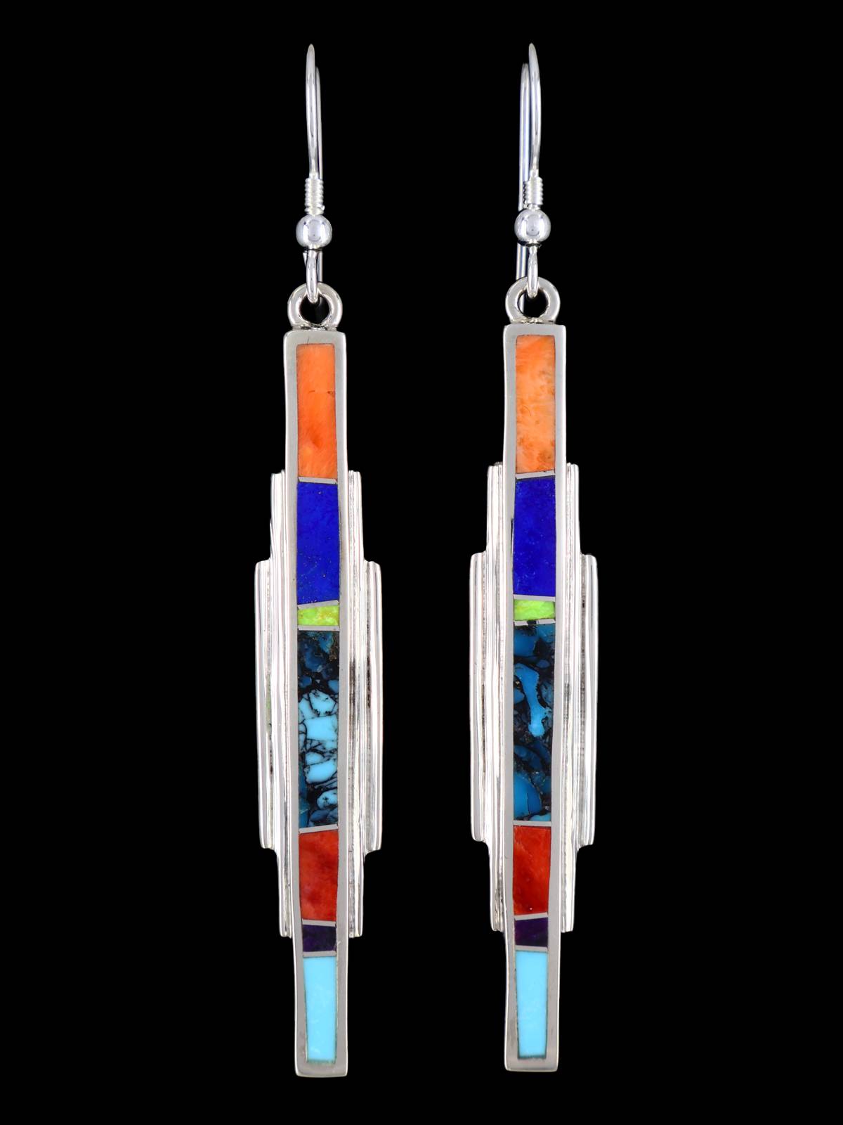 Navajo Indian Summer Sterling Silver Inlay Dangle Earrings