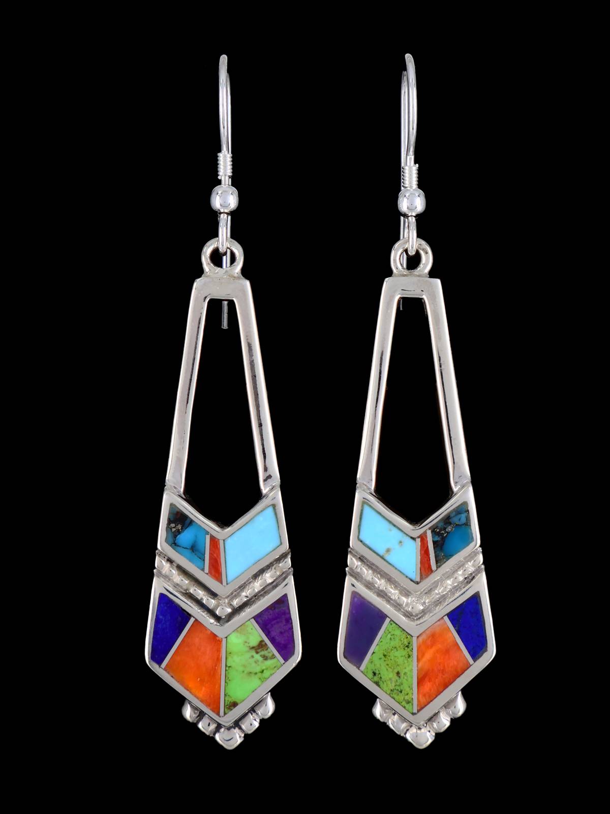 Navajo Indian Summer Sterling Silver Inlay Dangle Earrings