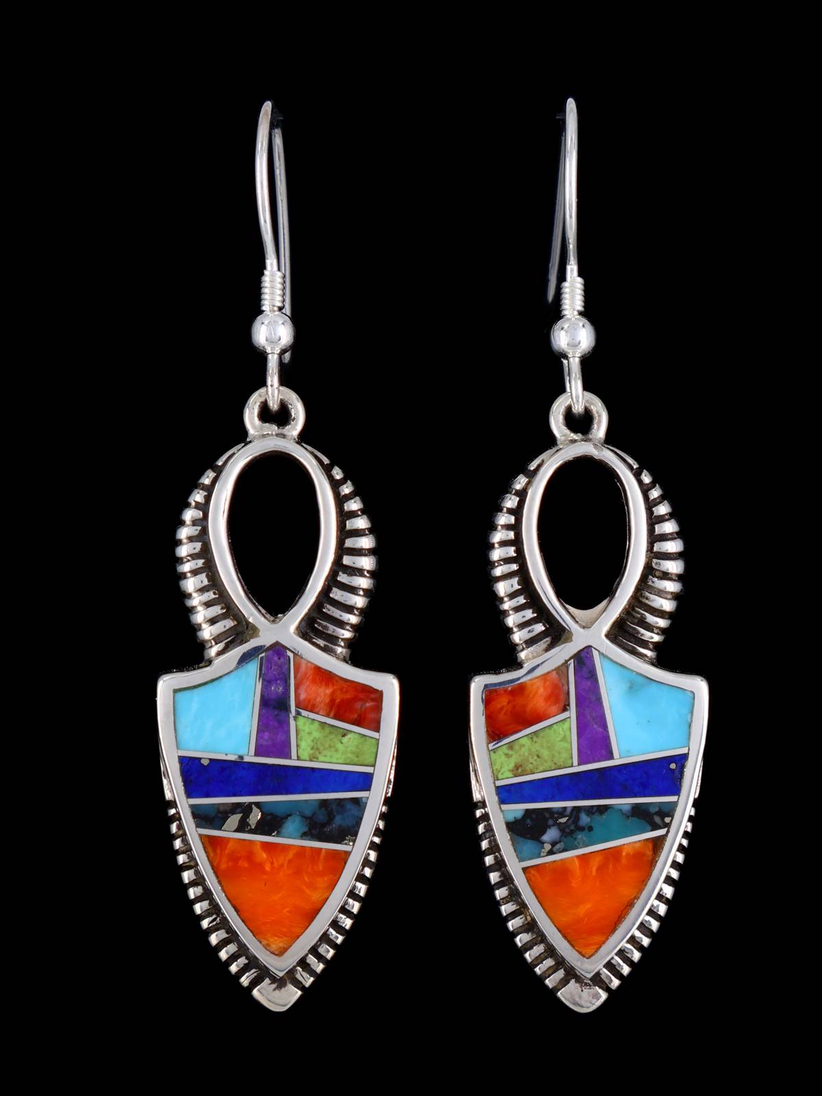 Navajo Indian Summer Sterling Silver Inlay Dangle Earrings