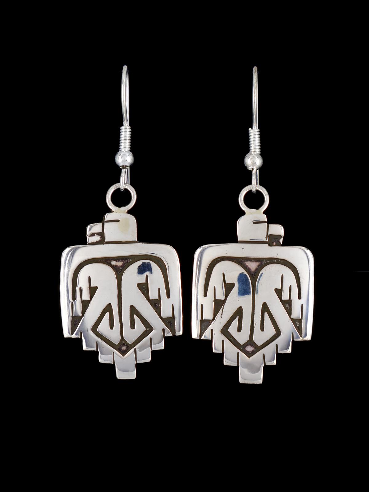 Navajo Hopi Style Overlay Sterling Silver Eagle Dangle Earrings - PuebloDirect.com
