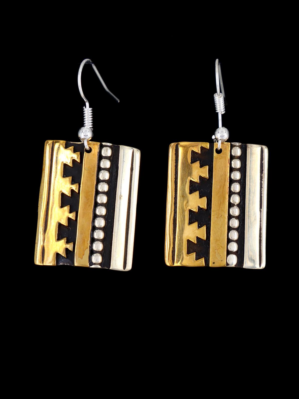 Navajo Sterling Silver Overlay Dangle Earrings - PuebloDirect.com