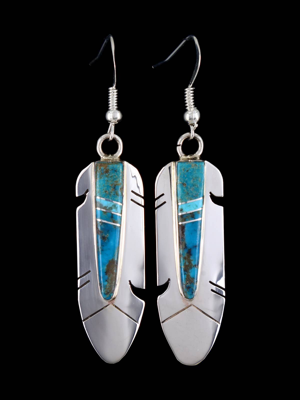 Native American Jewelry Turquoise Inlay Dangle Earrings