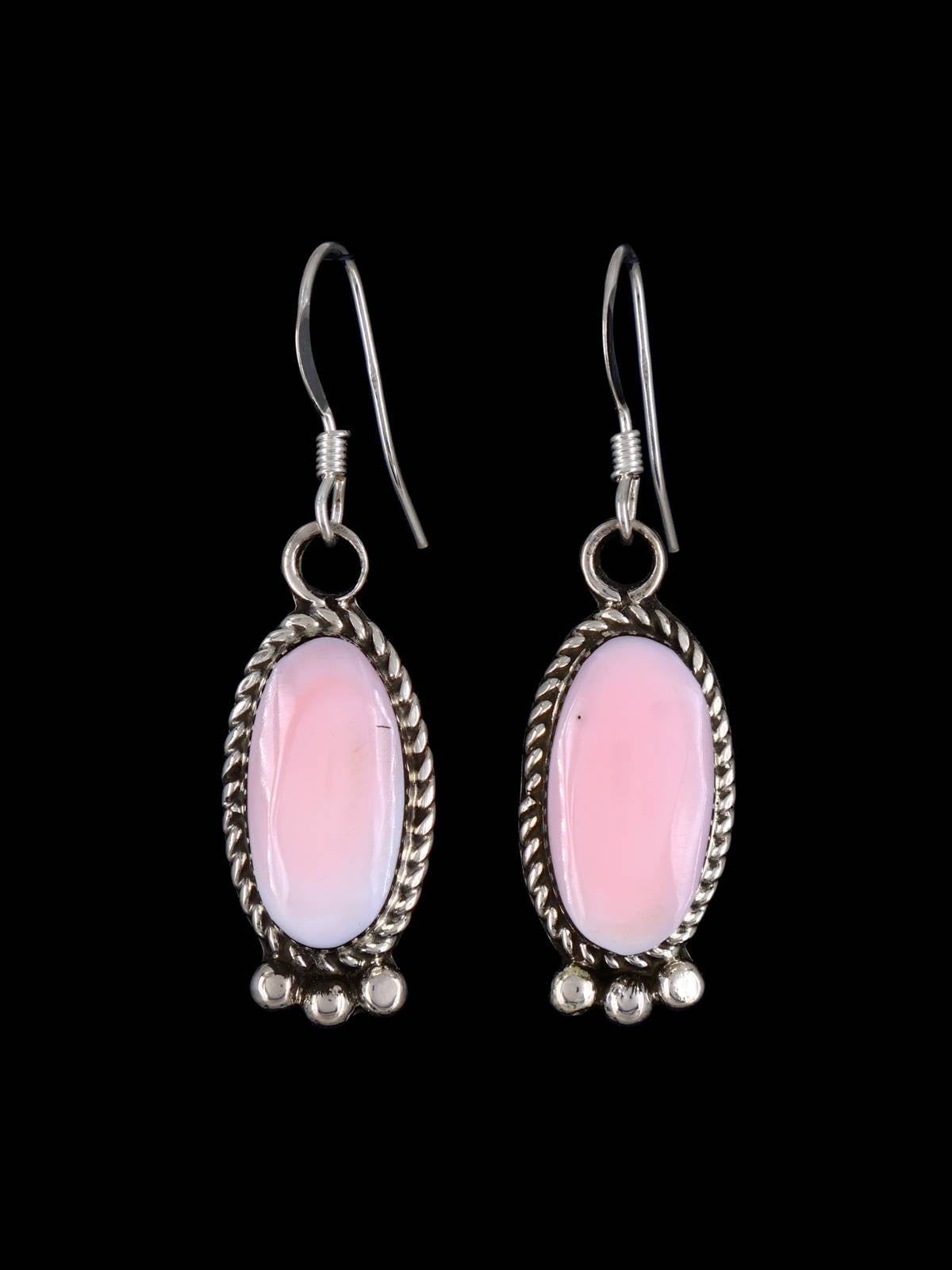 Navajo Pink Conch Sterling Silver Dangle Earrings