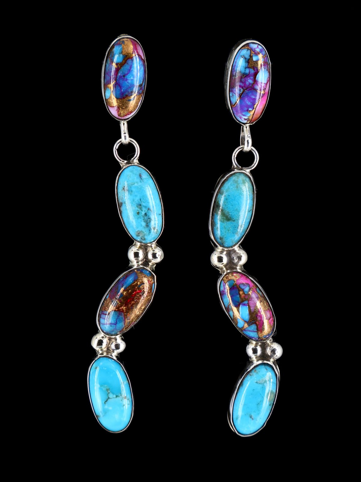 Navajo Compressed Spiny Oyster and Turquoise Post Earrings - PuebloDirect.com