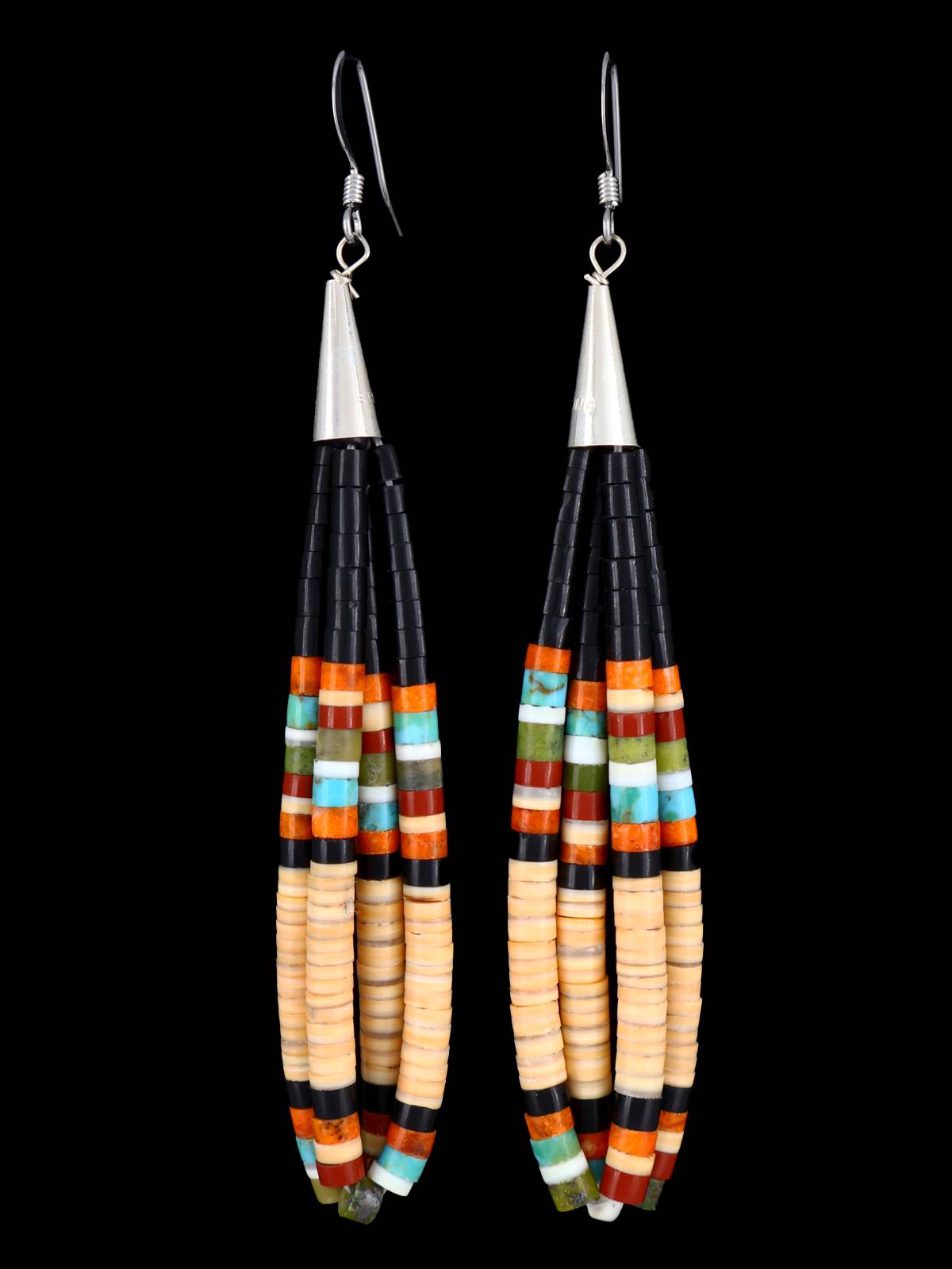 Pendientes colgantes Heishi de azabache navajo y turquesa