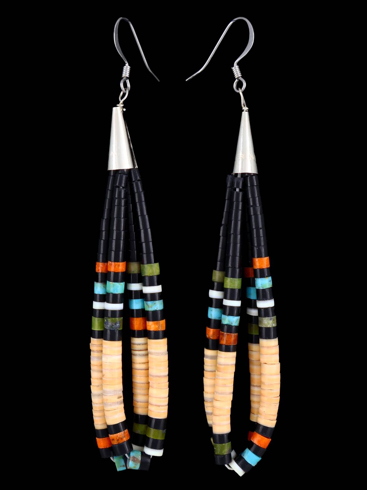 Boucles d’oreilles Navajo Jet et Turquoise Heishi Dangle