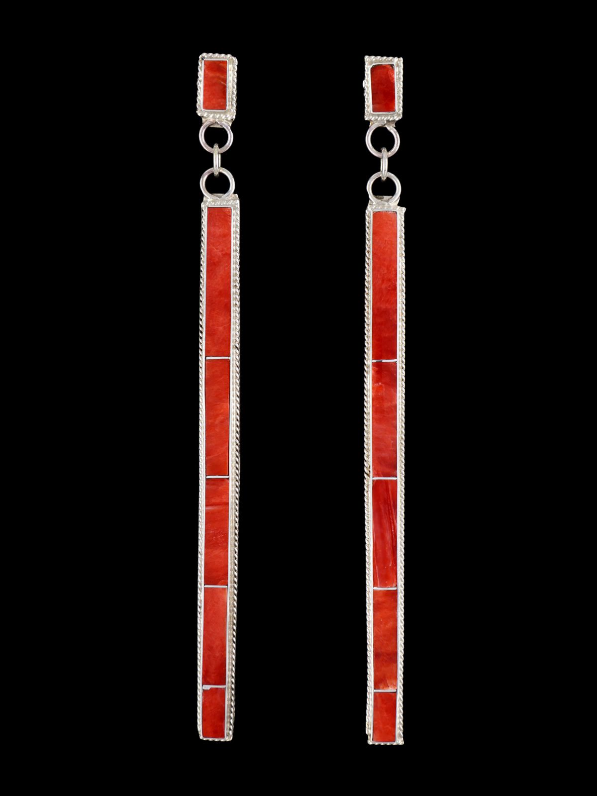 Sterling Silver Zuni Spiny Oyster Inlay Earrings - PuebloDirect.com