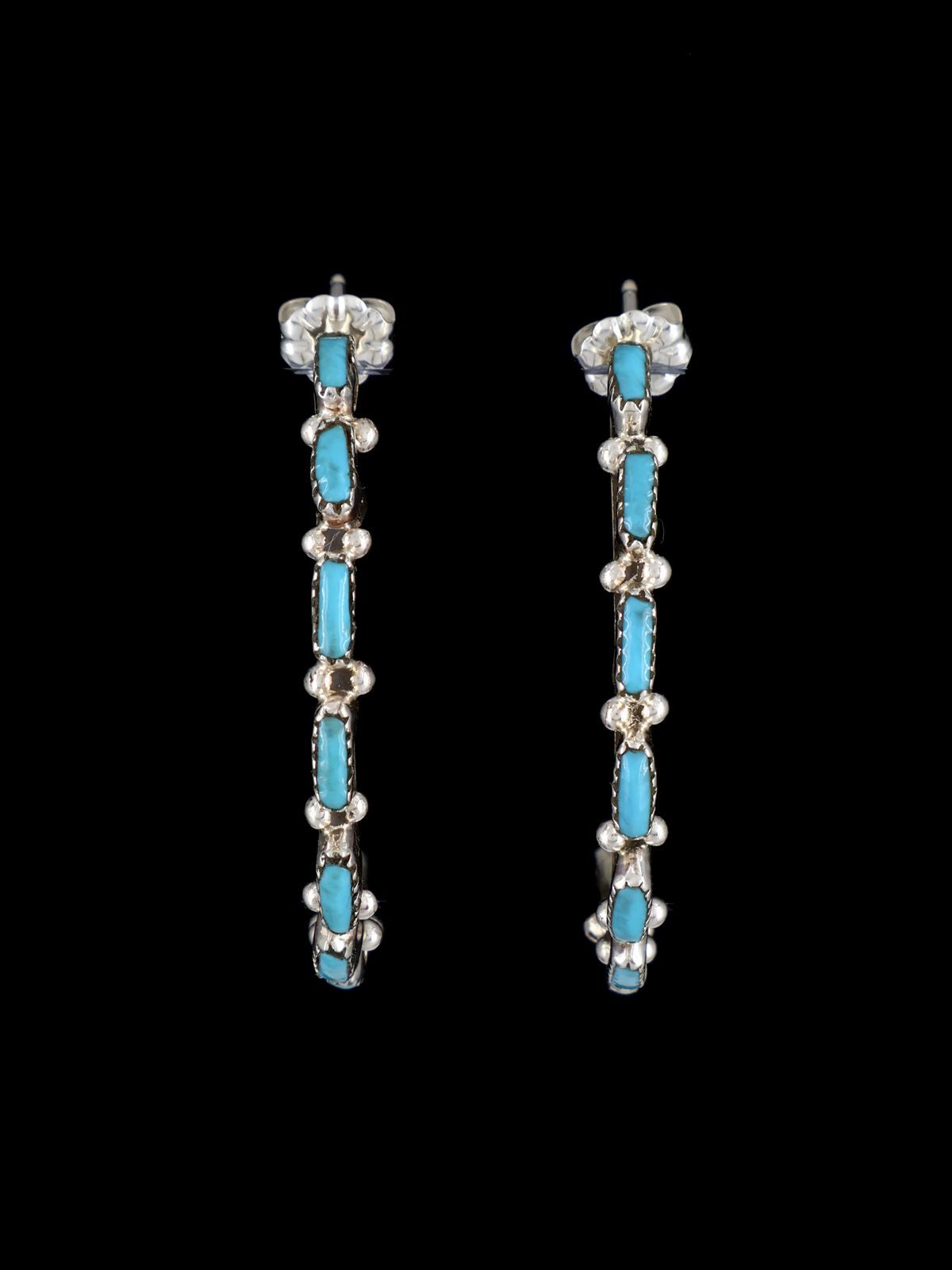 Zuni Turquoise Half Hoop Post Earrings - PuebloDirect.com