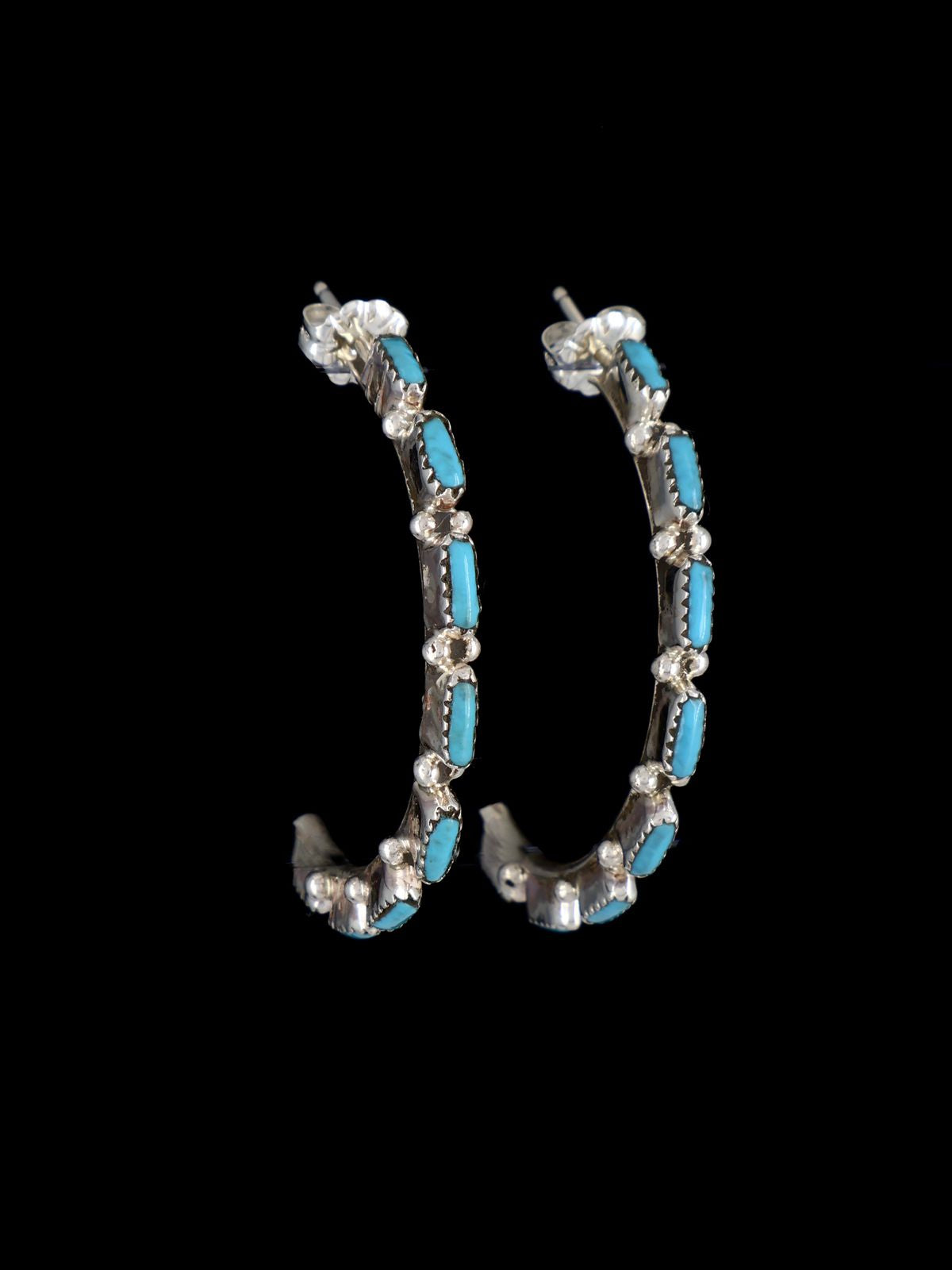 Zuni Turquoise Half Hoop Post Earrings - PuebloDirect.com