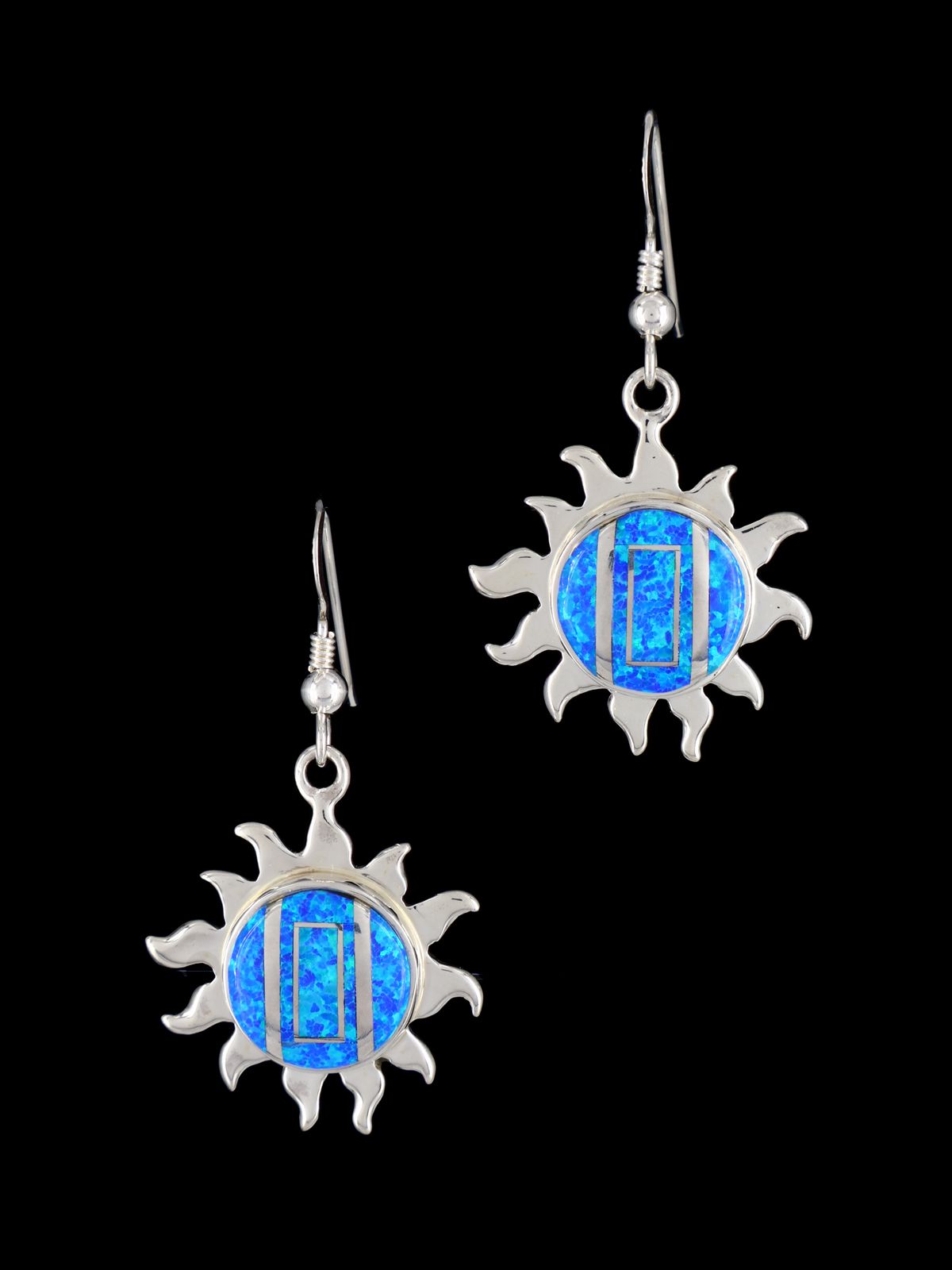 Native American Sun Opalite Inlay Dangle Earrings - PuebloDirect.com