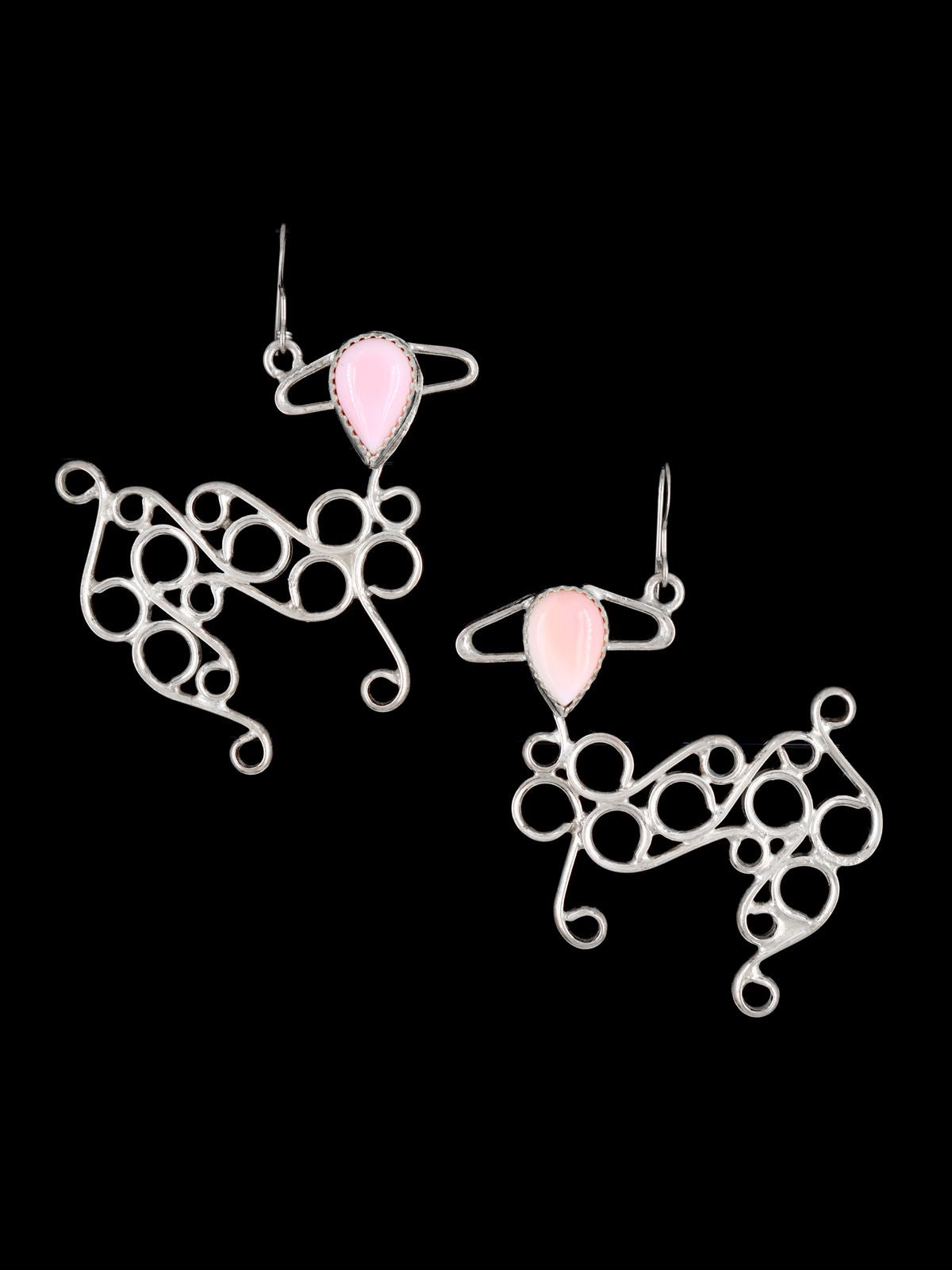 Pink Conch Sculpted Wire Sheep Dangle Earrings - PuebloDirect.com