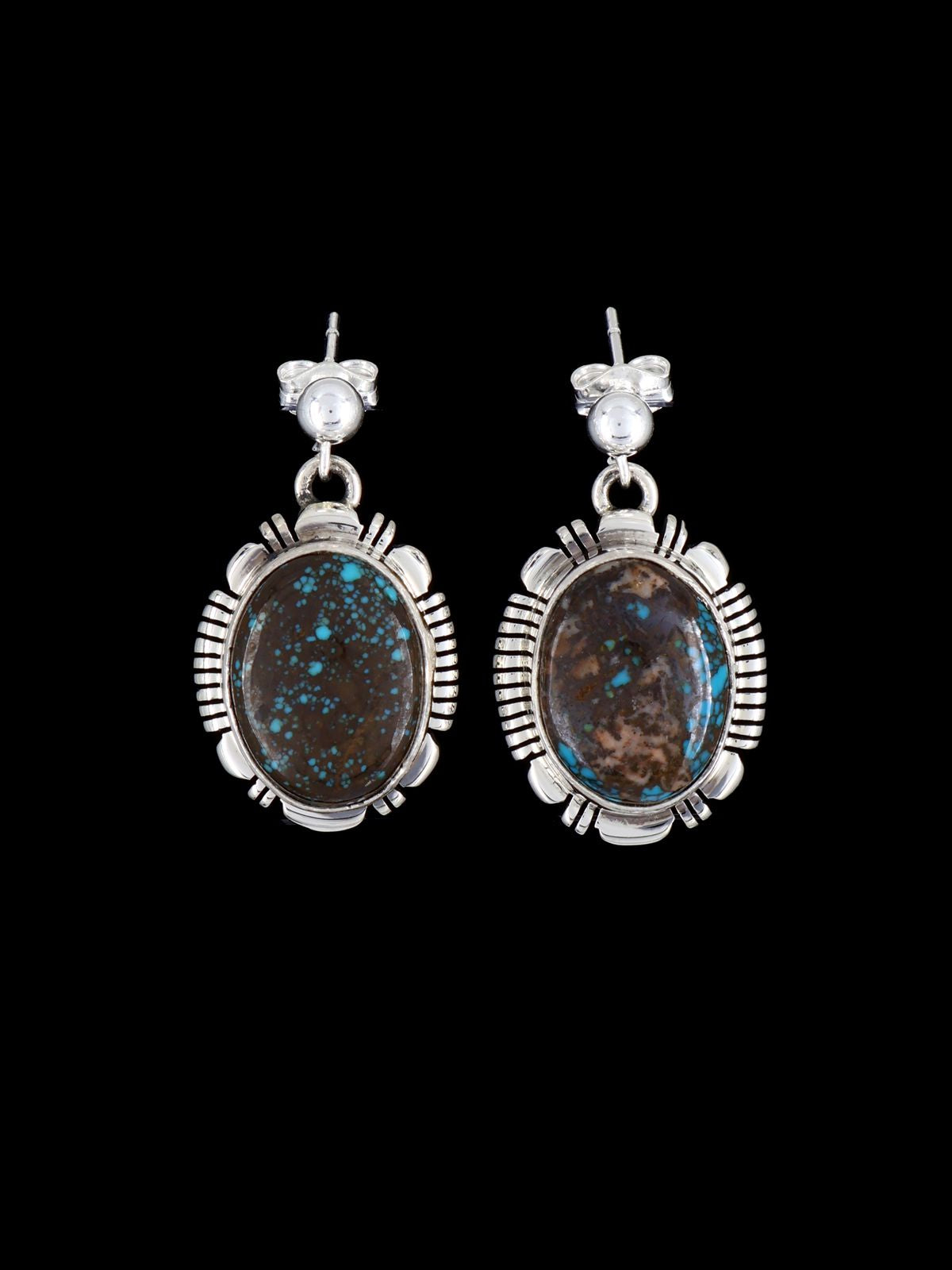 Native American Sterling Silver Bisbee Turquoise Post Earrings - PuebloDirect.com