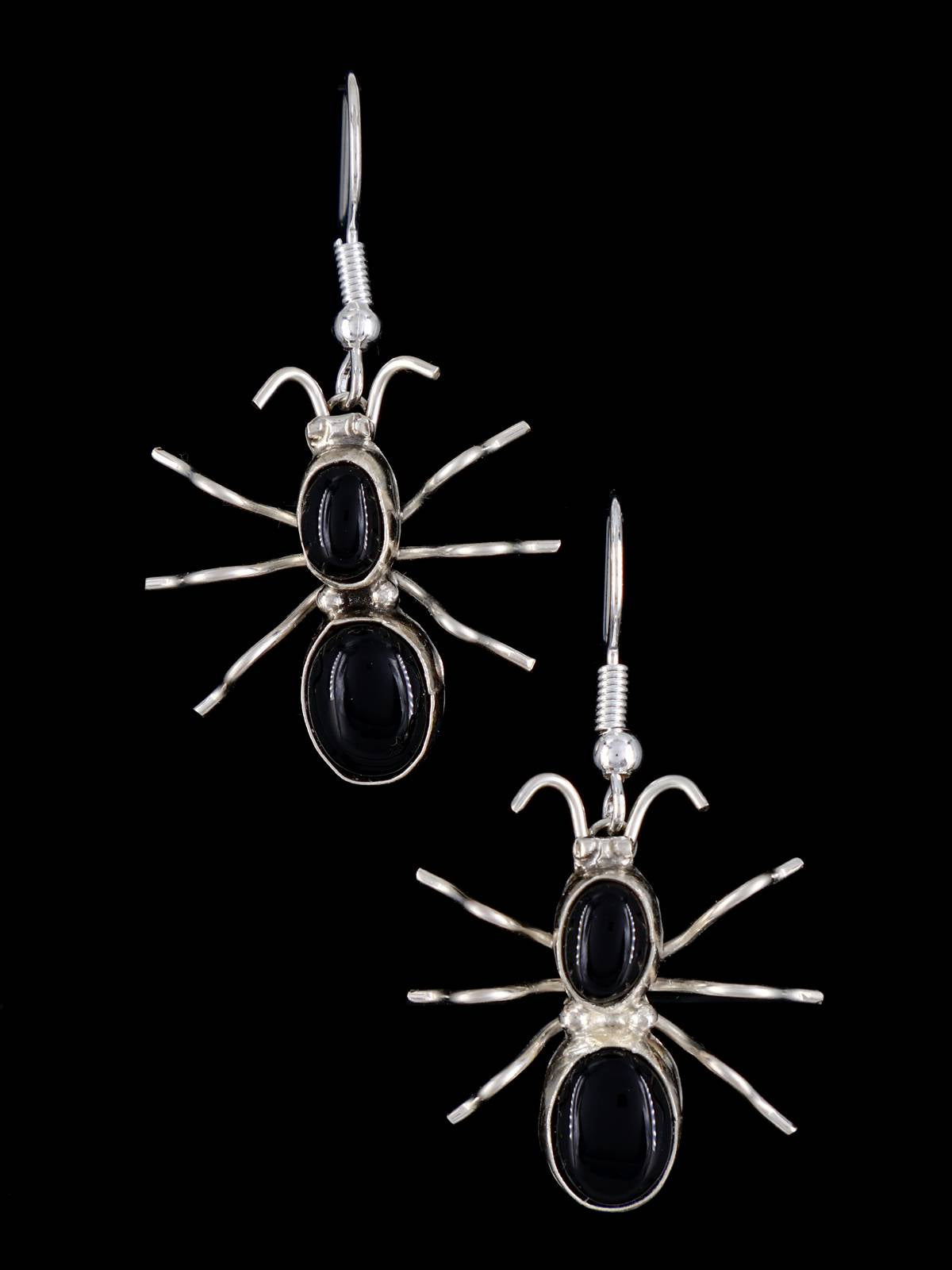 Pendientes colgantes de plata de ley con forma de araña de ónix