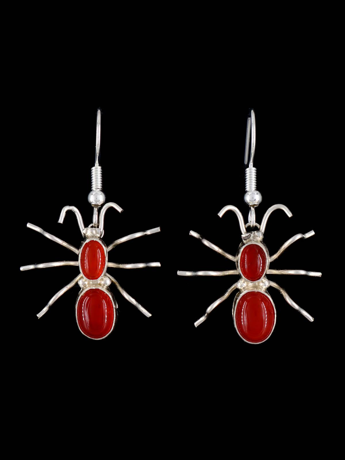 Navajo Carnelian Ant Sterling Silver Dangle Earrings