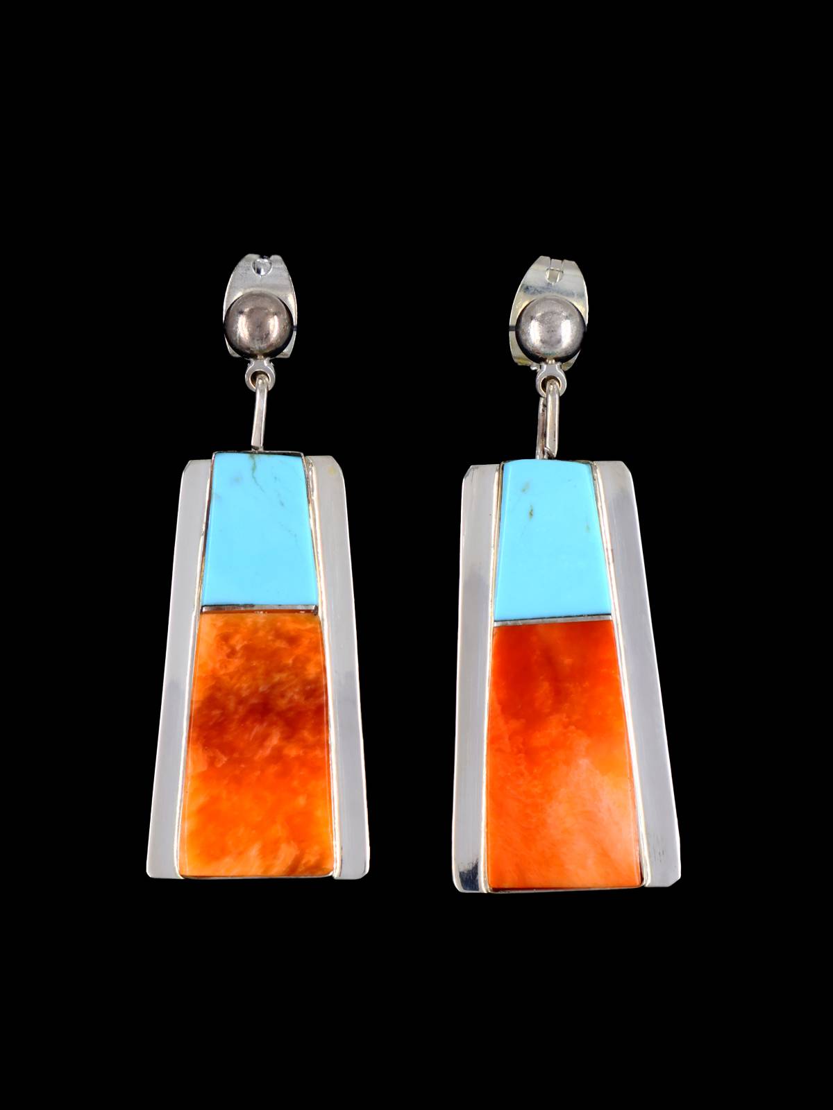 Navajo Turquoise and Spiny Oyster Inlay Post Earrings