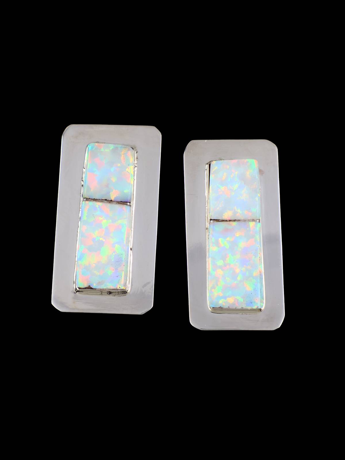 Navajo Sterling Silver Opalite Inlay Post Earrings