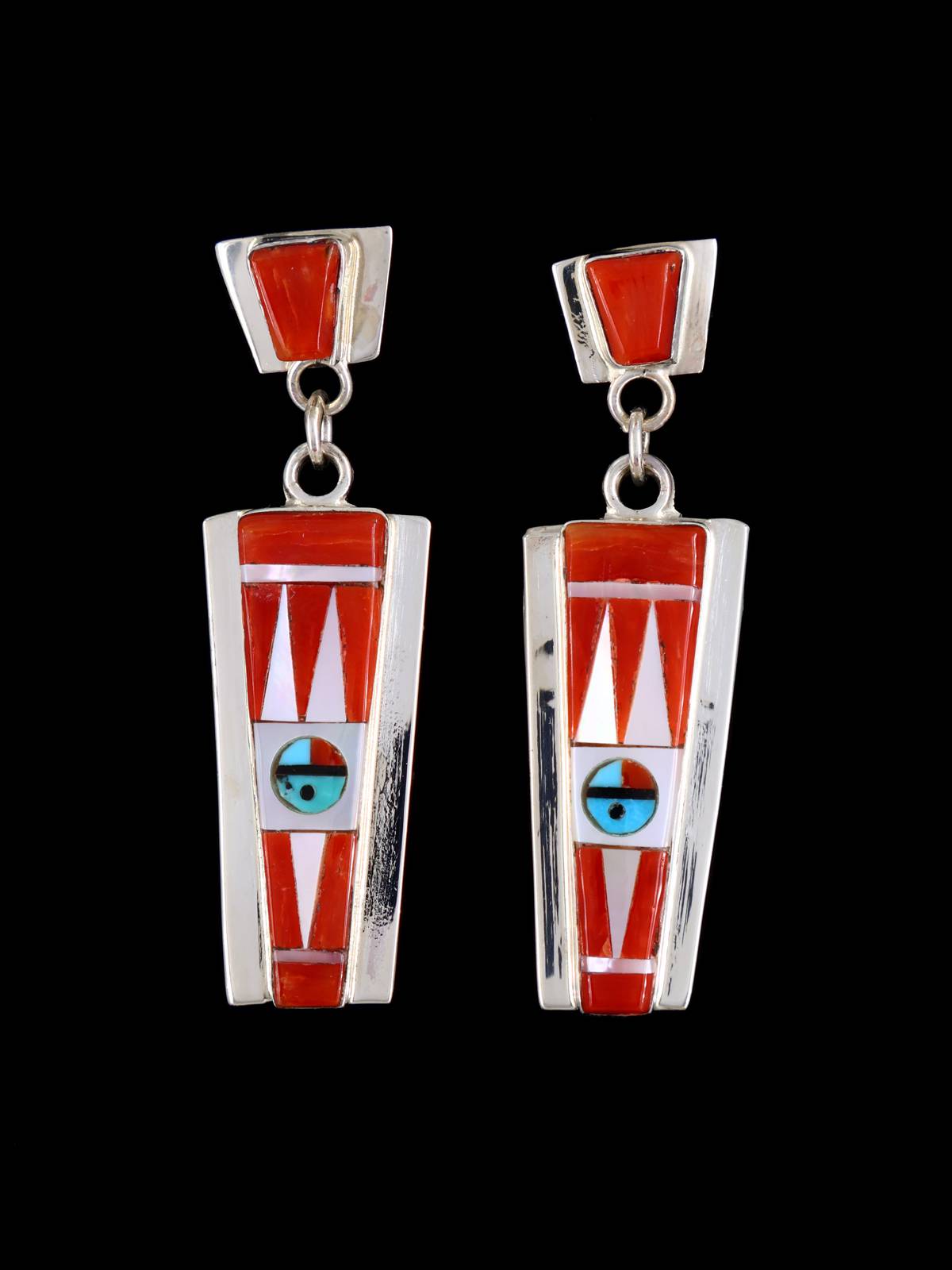 Sterling Silver Zuni Inlay Sunface Post Earrings - PuebloDirect.com