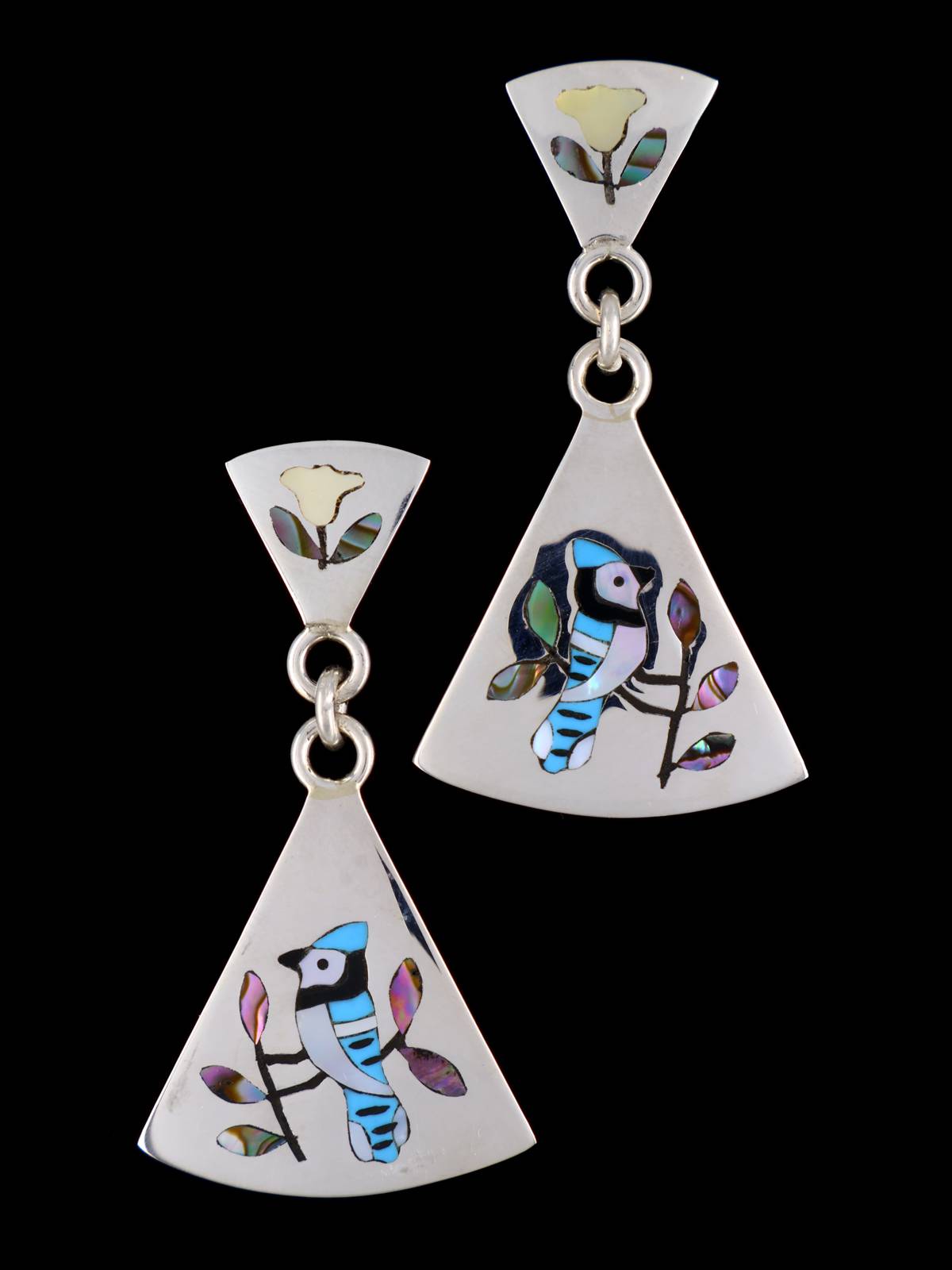 Zuni Inlay Sterling Silver Blue Bird Inlay Post Earrings