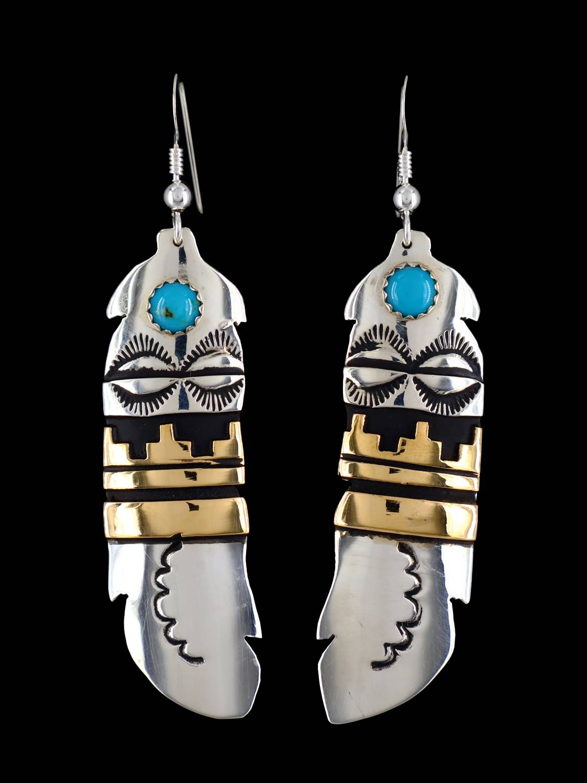 Boucles d’oreilles Navajo Overlay Sterling Silver et Gold Cross Dangle