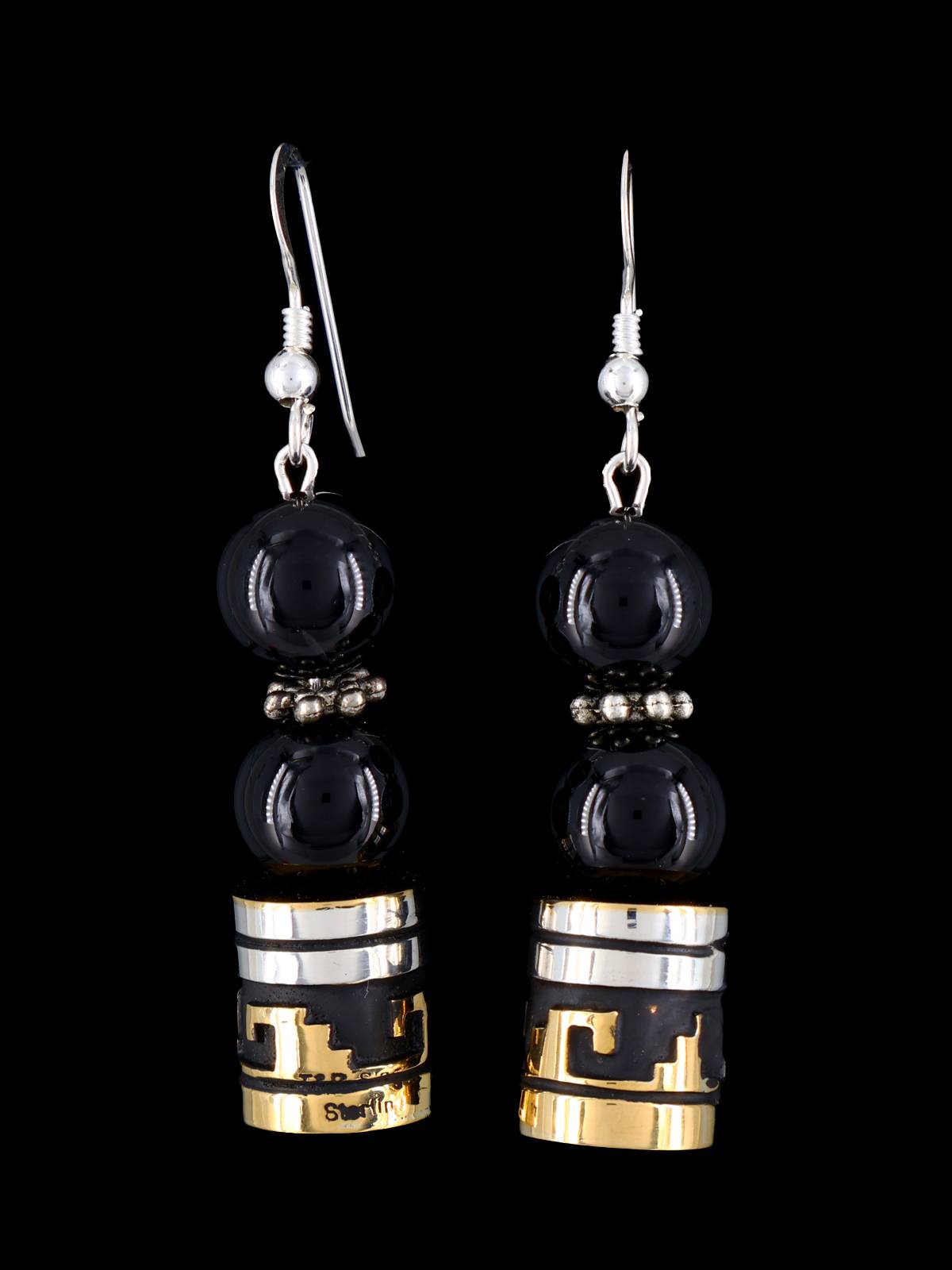 Navajo Onyx Dangle Overlay Bead Earrings