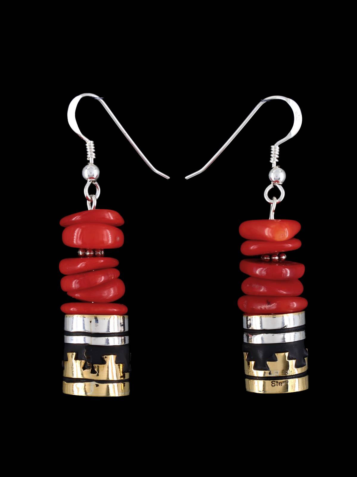 Navajo Coral Dangle Overlay Bead Earrings