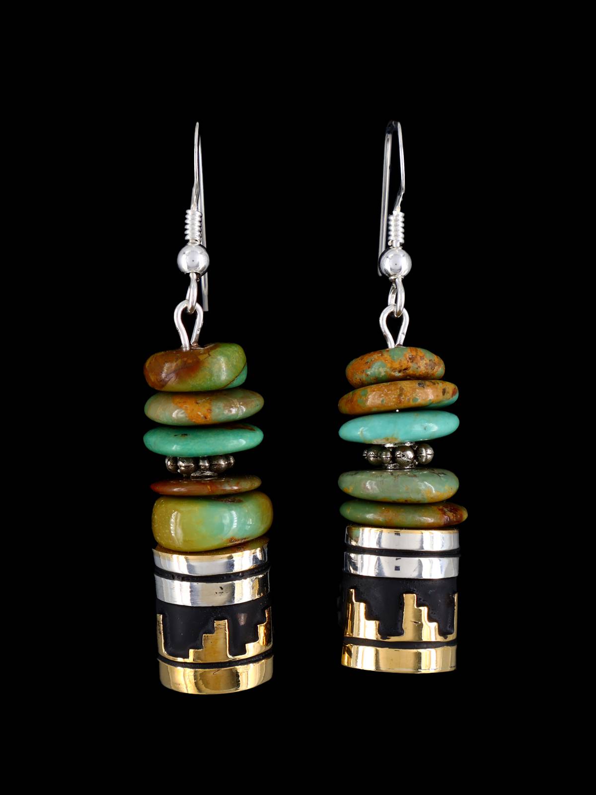Navajo Turquoise Dangle Overlay Bead Earrings