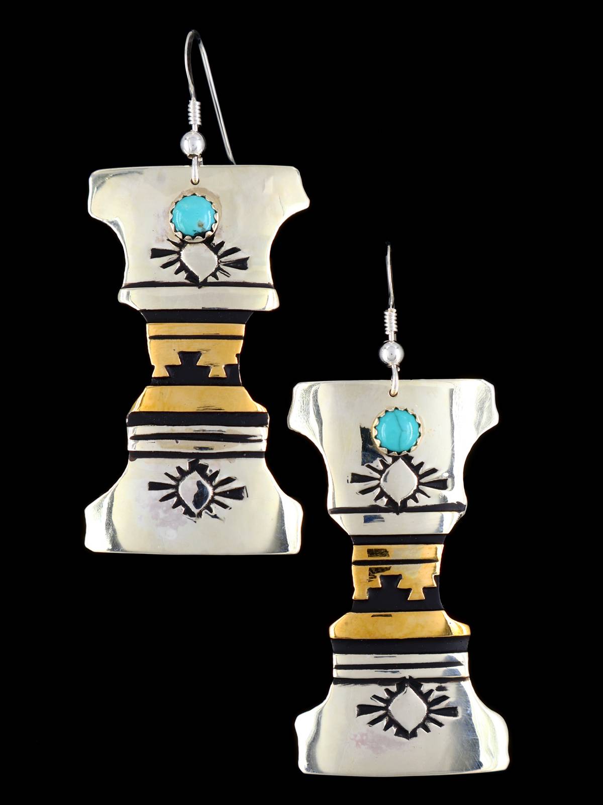 Pendientes colgantes con cruz de oro y plata de ley con superposición navajo