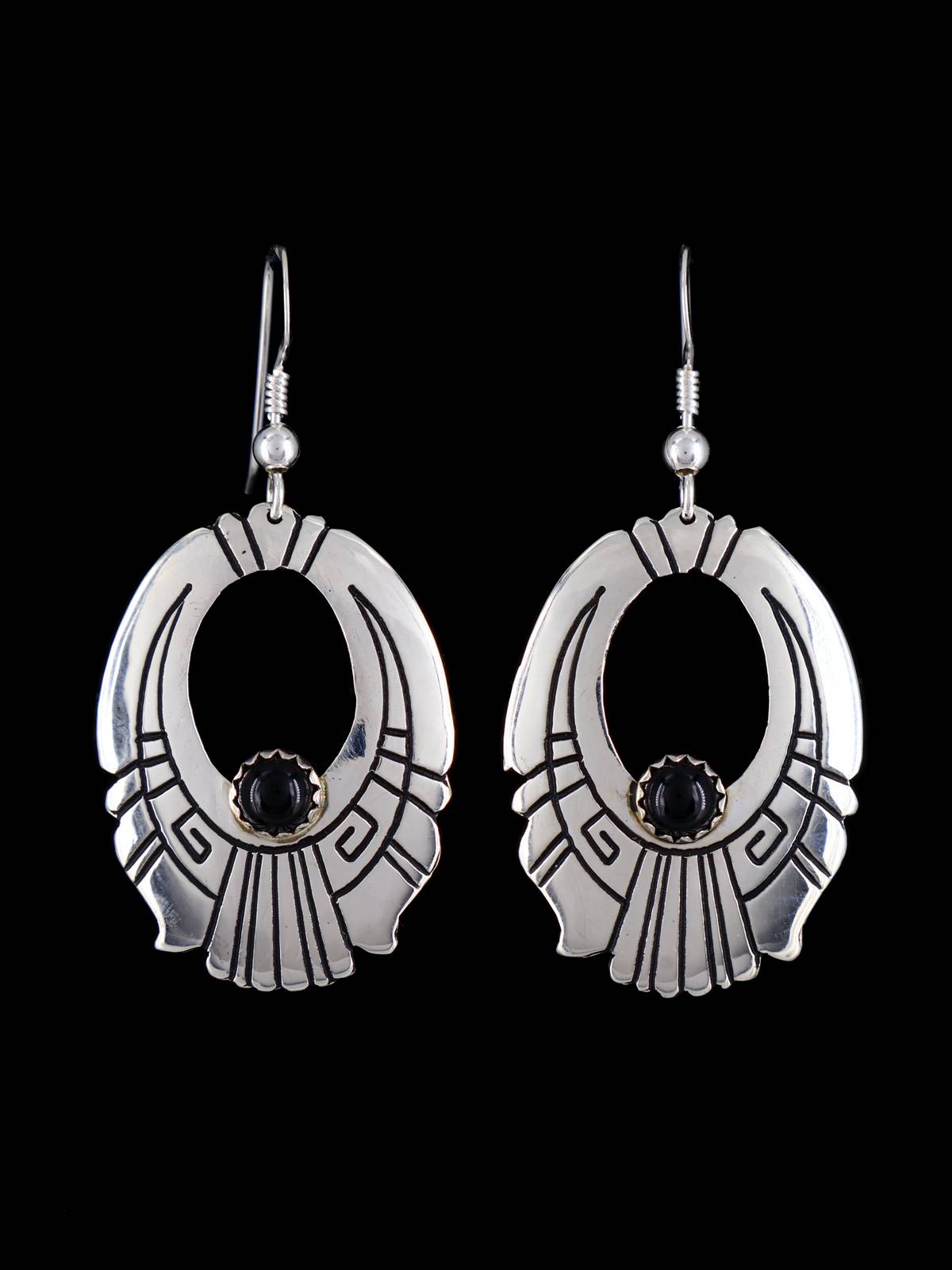 Navajo Sterling Silver and Onyx Overlay Earrings