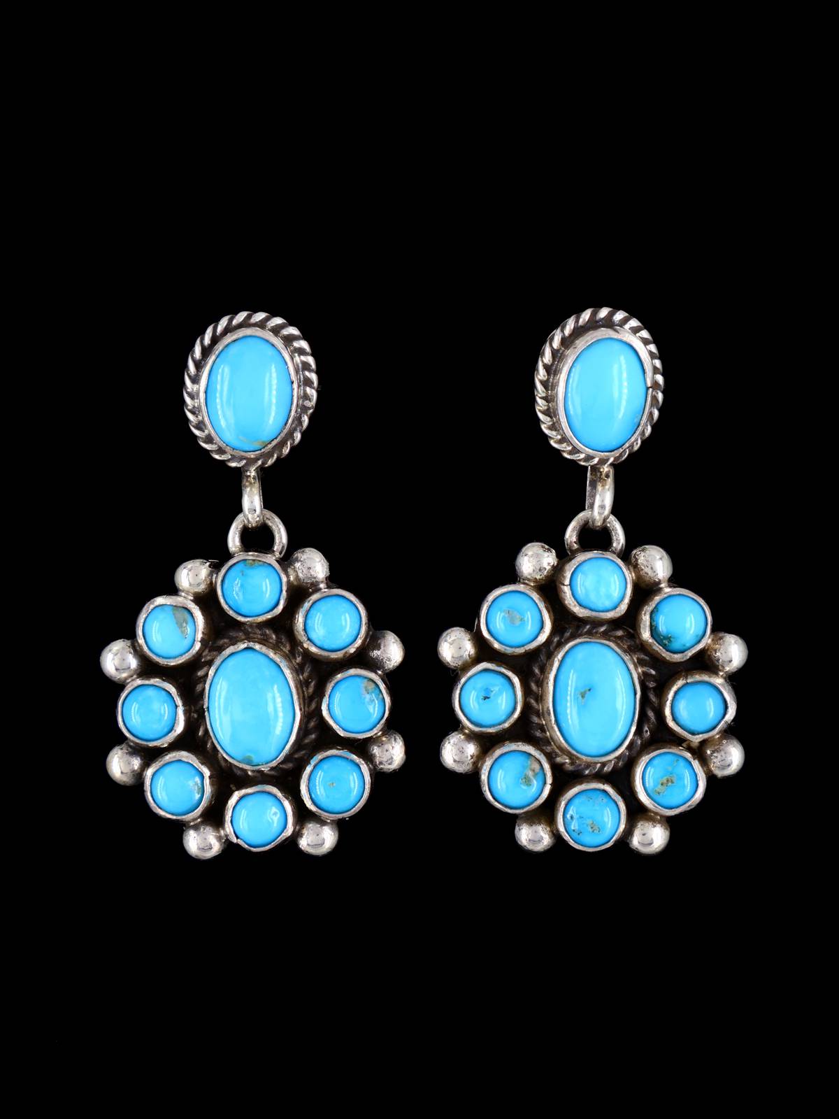 Boucles d’oreilles pendantes en argent sterling Navajo turquoise et épineux